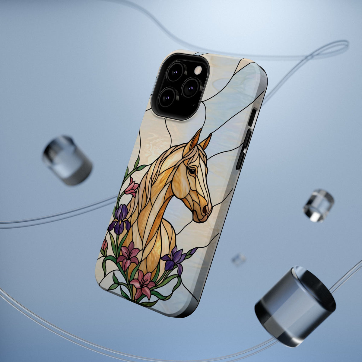 Floral Stained Glass Horse Phone Case — Tough Magnetic Case with Wireless Charging