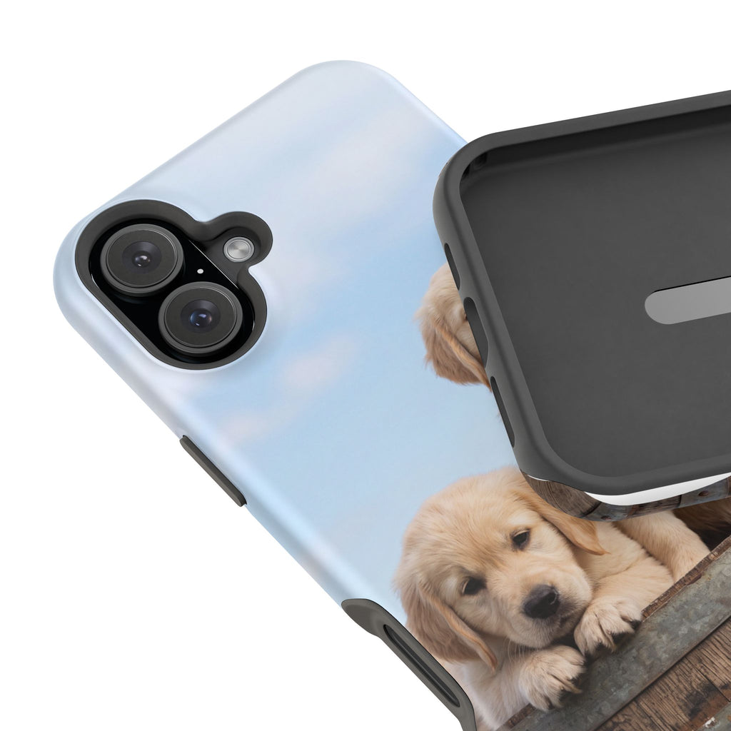 Golden Retriever Puppy Duo Phone Case — Impact-Resistant Wireless Charging Cover