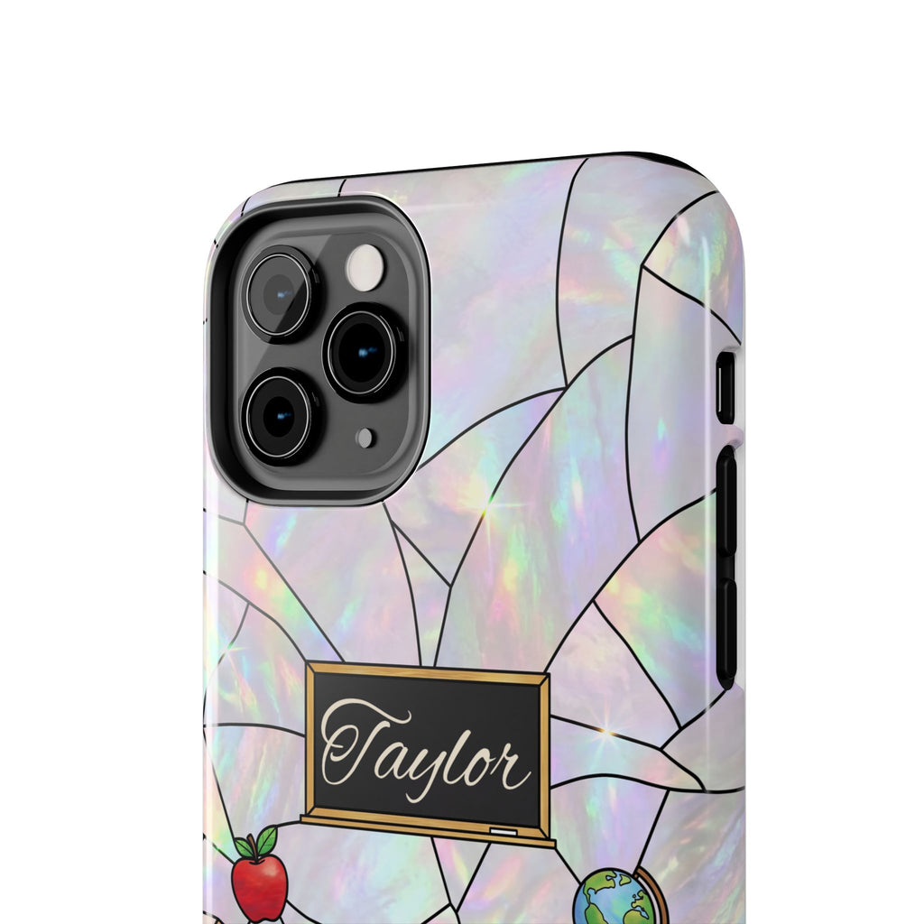 Personalized Teacher Phone Case — Custom Name Stained Glass Classroom Design