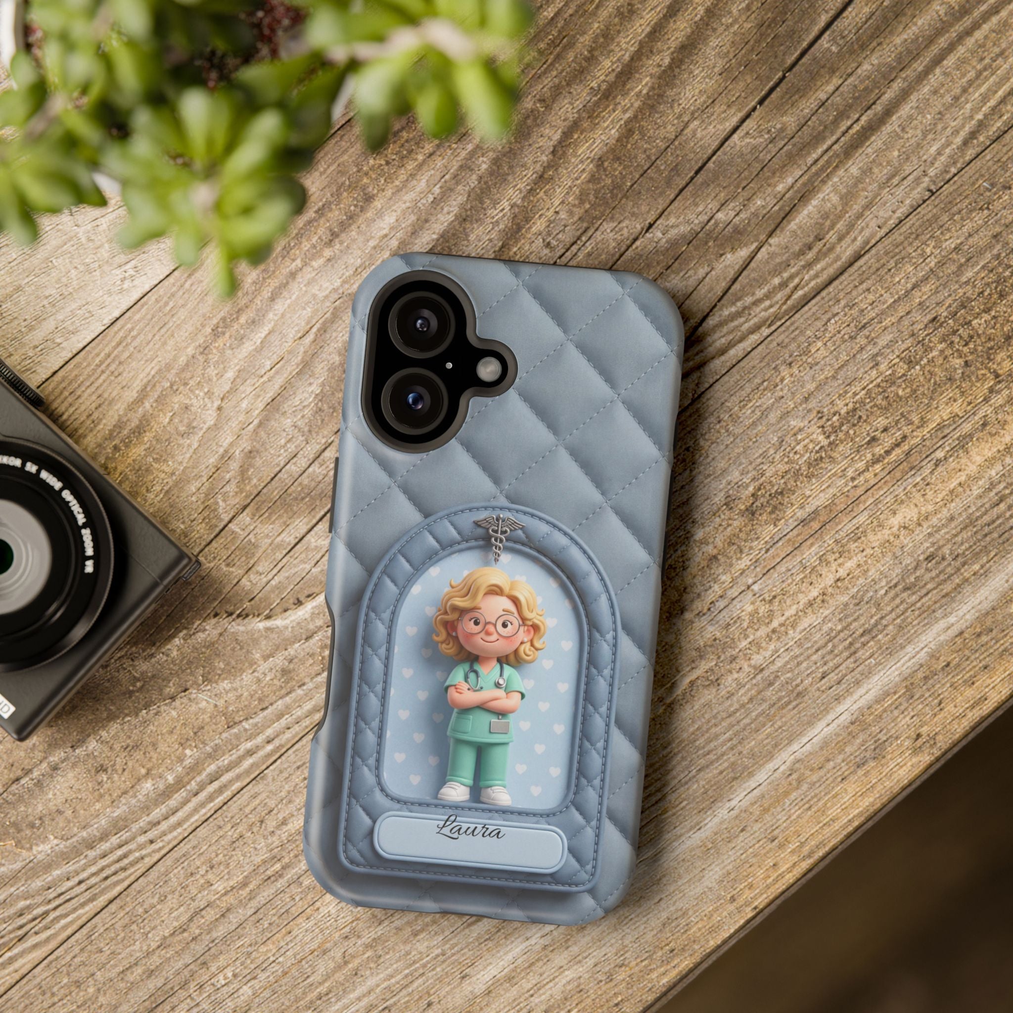 Personalized Quilted Nurse Phone Case — Wireless Charging Cover