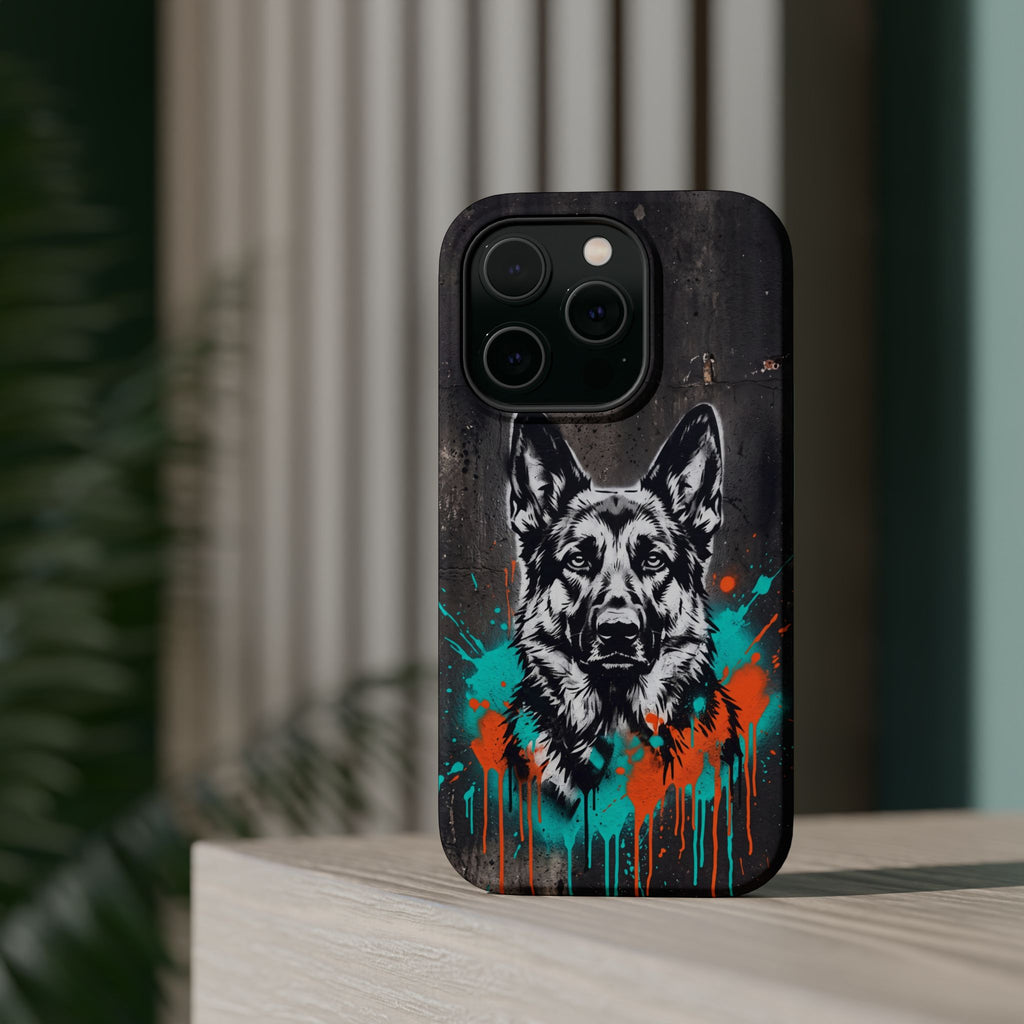 German Shepherd Phone Case | Graffiti Street Art — Tough Magnetic Case with Wireless Charging