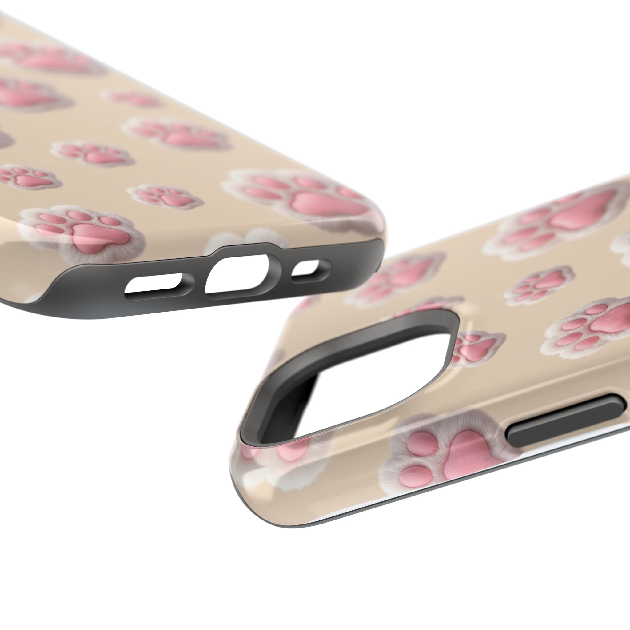 Pink Paw Print Phone Case — Impact-Resistant Wireless Charging Cover