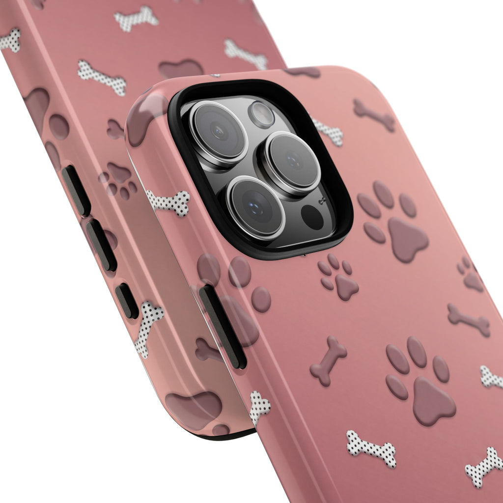 iPhone & Samsung Phone Case | Paw Print & Bone  | Dusty Rose Pattern Case for Frenchie Lovers