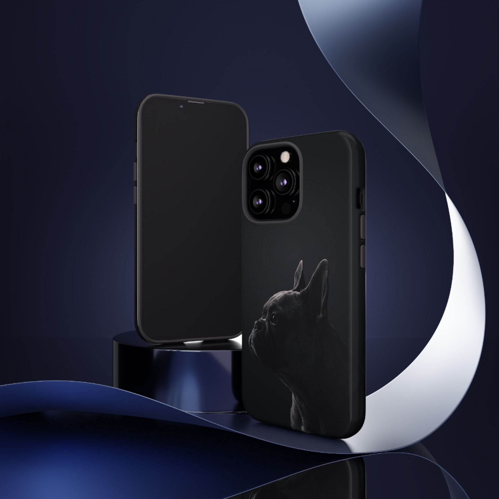 Silhouette French Bulldog Phone Case | Minimalist Black-on-Black Frenchie Profile | iPhone & Samsung