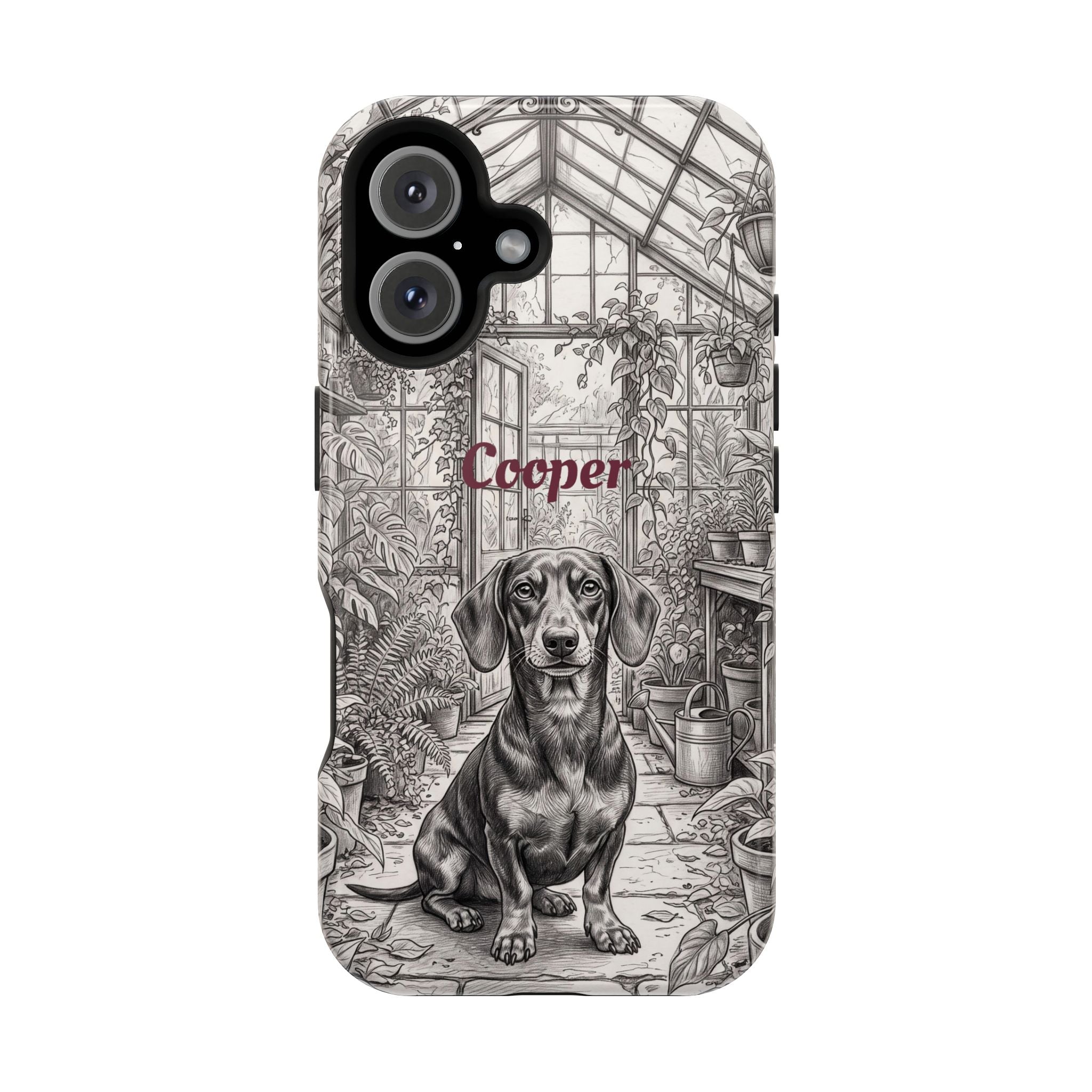 Personalized Dachshund Vintage Greenhouse Phone Case — Wireless Charging Cover