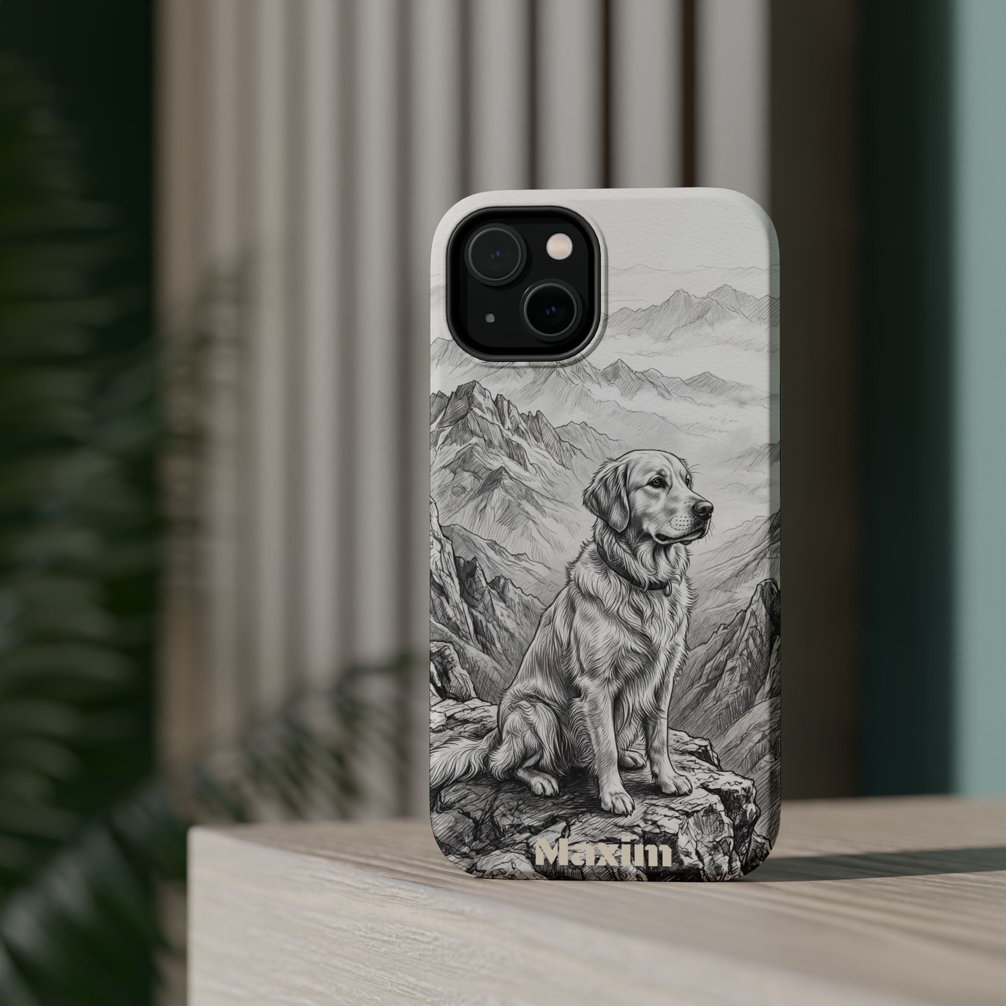 Personalized Golden Retriever Mountain Peak Phone Case — Wireless Charging Cover
