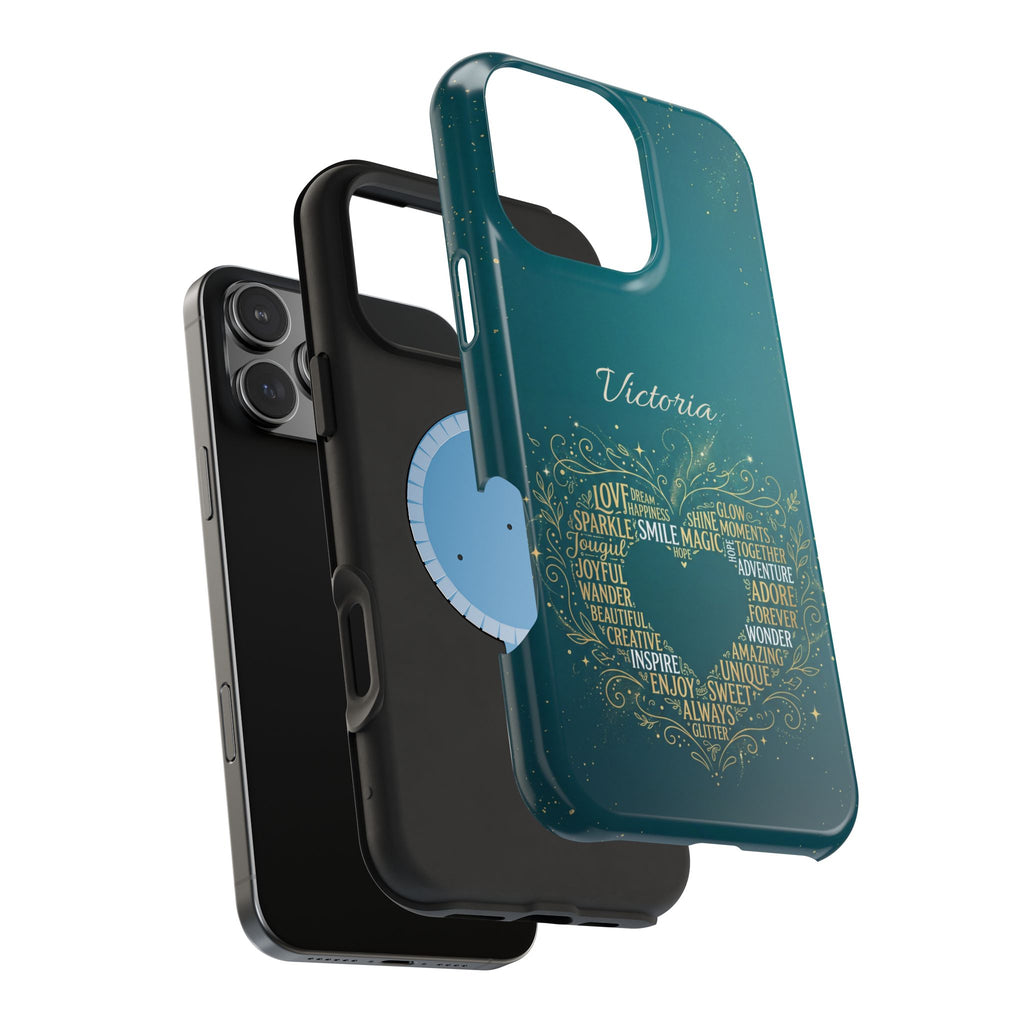 Personalized Teacher Heart Word Art Phone Case — Impact-Resistant Wireless Charging Cover