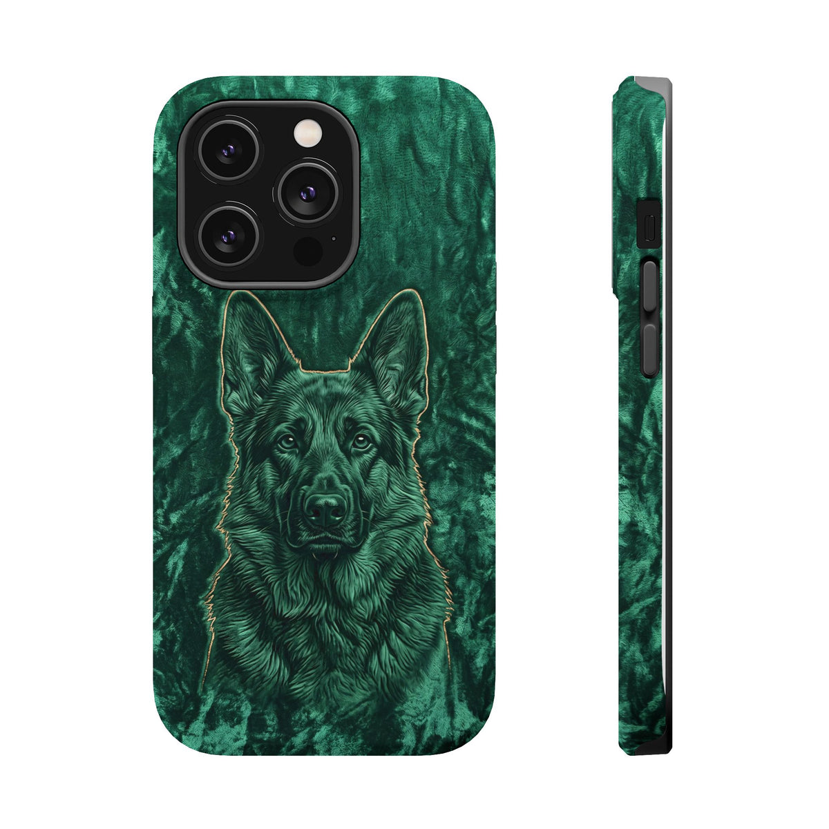 German Shepherd Phone Case | Emerald Velvet Art — Tough Magnetic Case with Wireless Charging