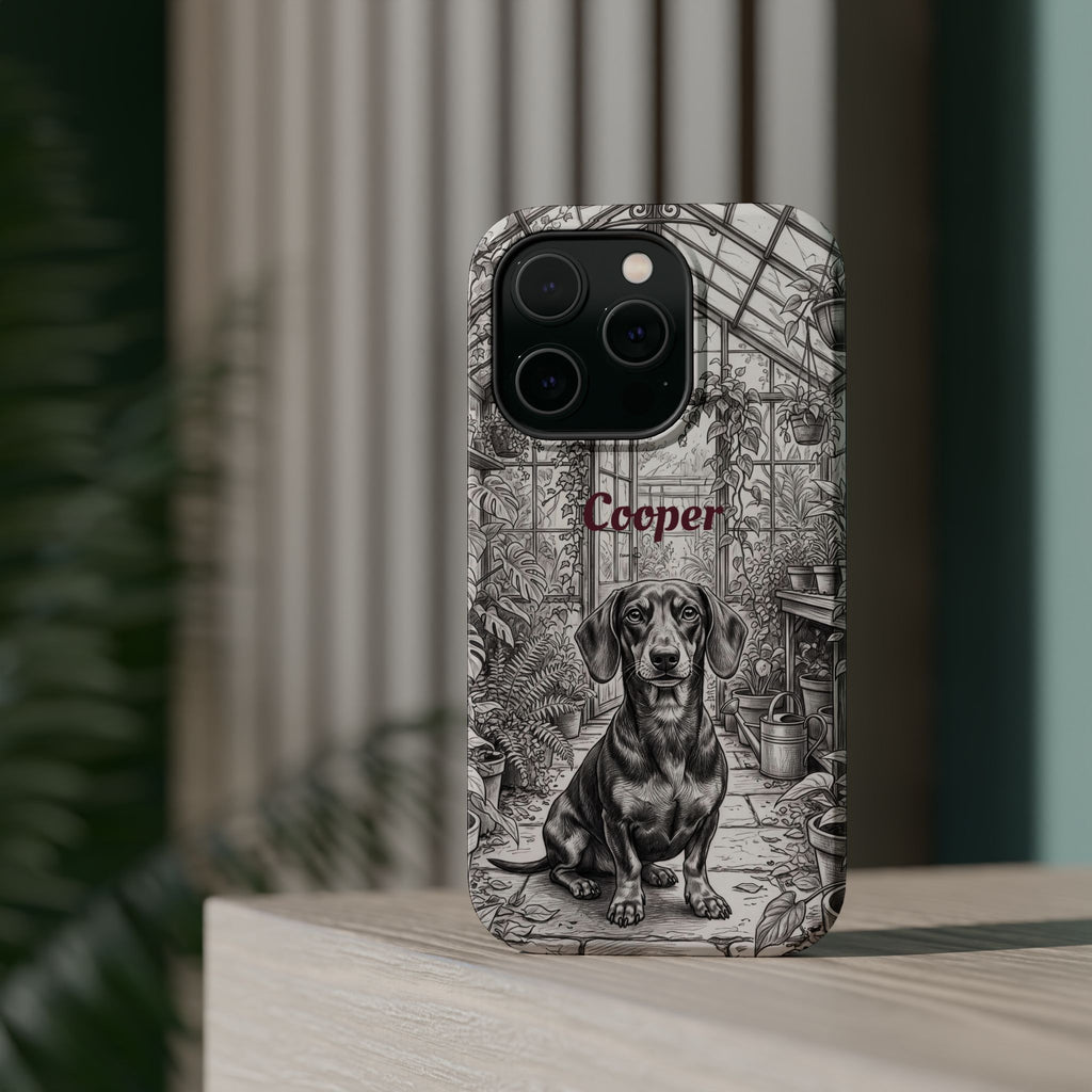 Personalized Dachshund Vintage Greenhouse Phone Case — Wireless Charging Cover