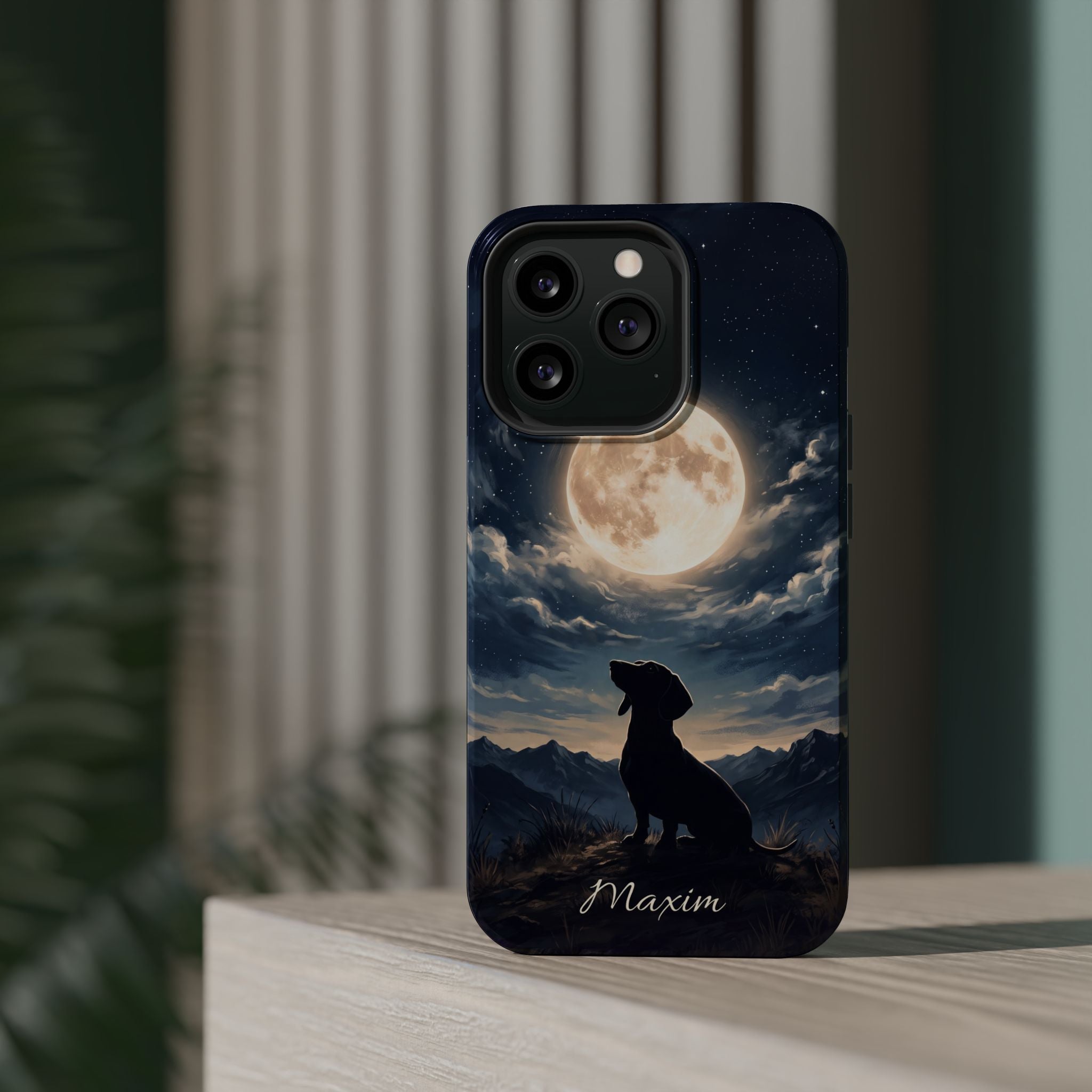 Personalized Dachshund Moonlight Phone Case — Wireless Charging Cover