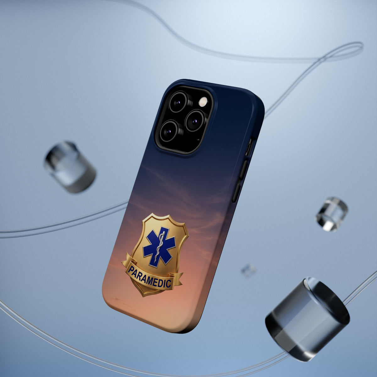Gold Paramedic Badge Sunset Sky Phone Case — Magnetic Wireless Charging Cover