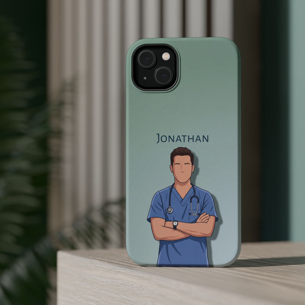 Personalized Nurse Portrait Phone Case — Impact-Resistant Wireless Charging Cover