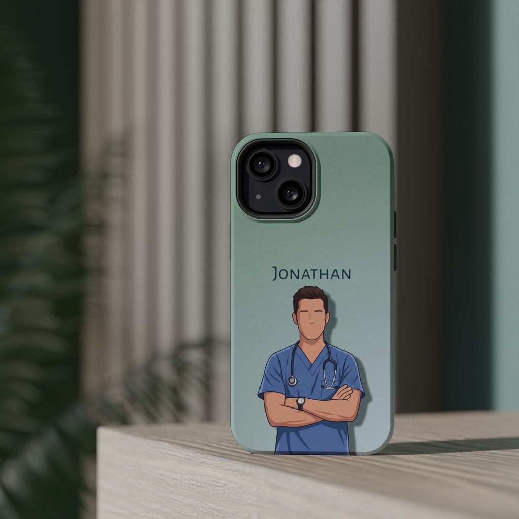 Personalized Nurse Portrait Phone Case — Impact-Resistant Wireless Charging Cover