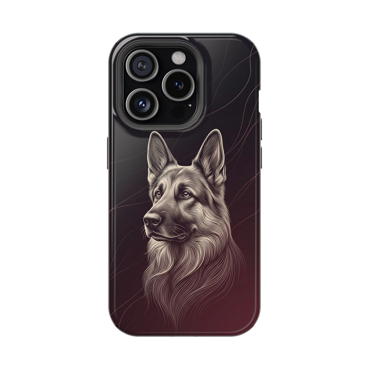German Shepherd Phone Case | Burgundy Line Art — Tough Magnetic Case with Wireless Charging