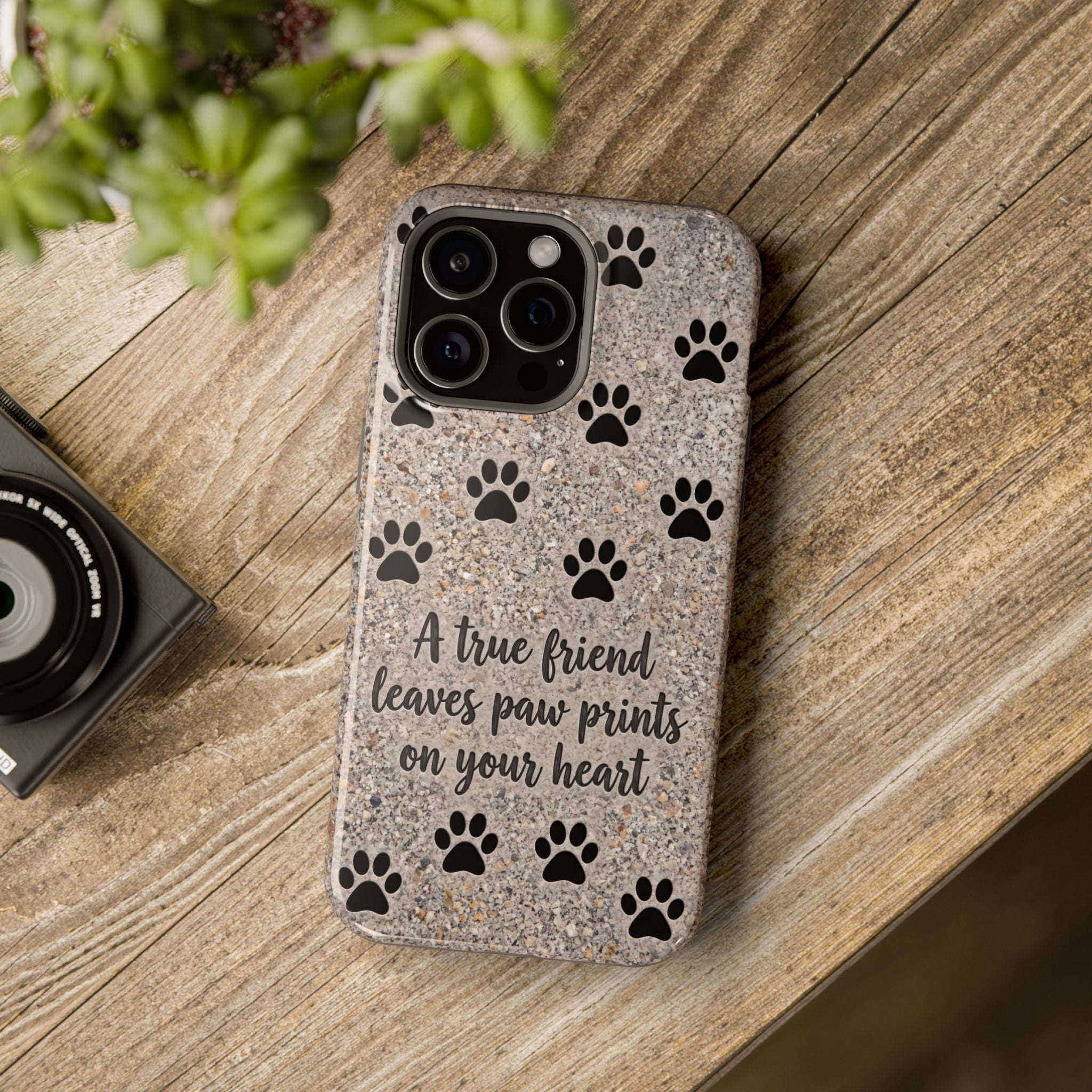 "A True Friend Leaves Paw Prints On Your Heart" Phone Case | Sentimental Stone-Texture Dog Paw Print Case | iPhone & Samsung