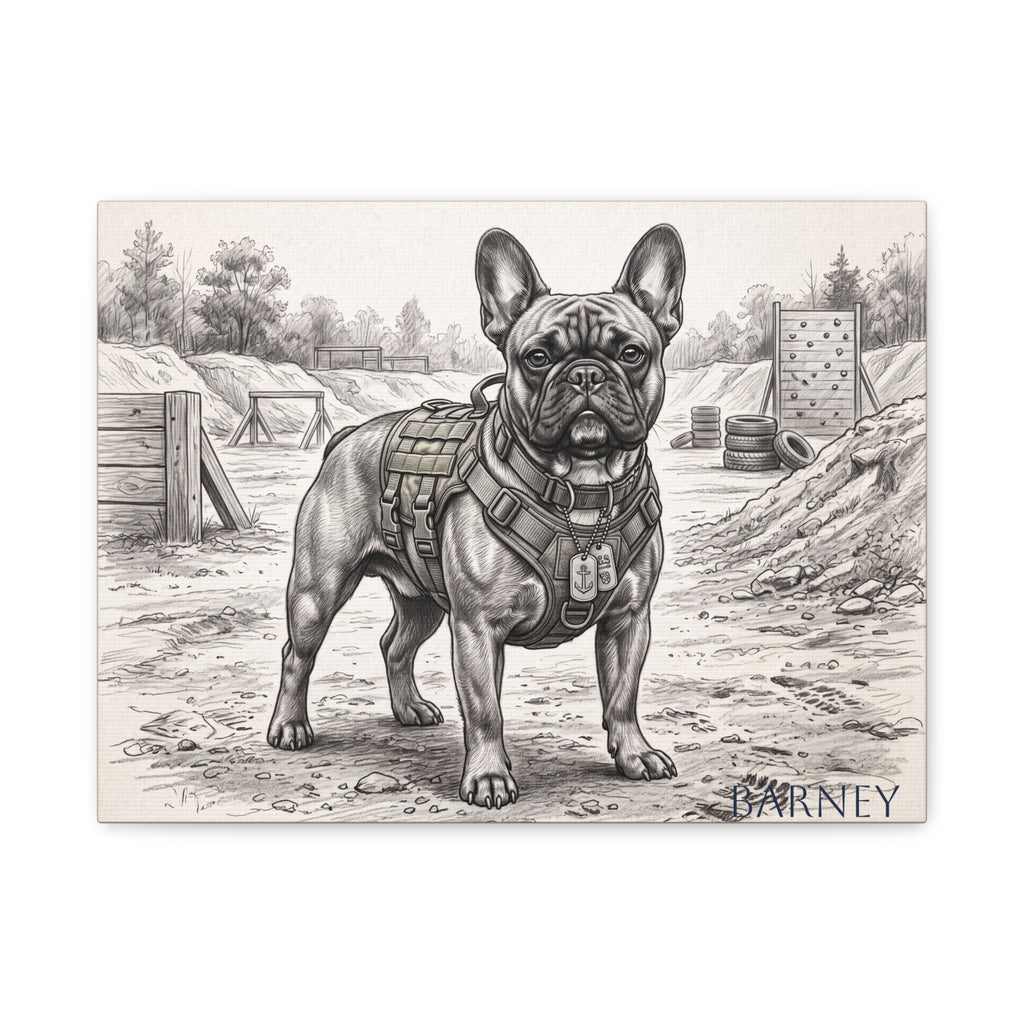 French Bulldog Military Sketch Personalized Canvas | Tactical Training Wall Art