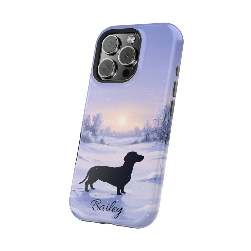 Personalized Dachshund Winter Snow Phone Case — Wireless Charging Cover