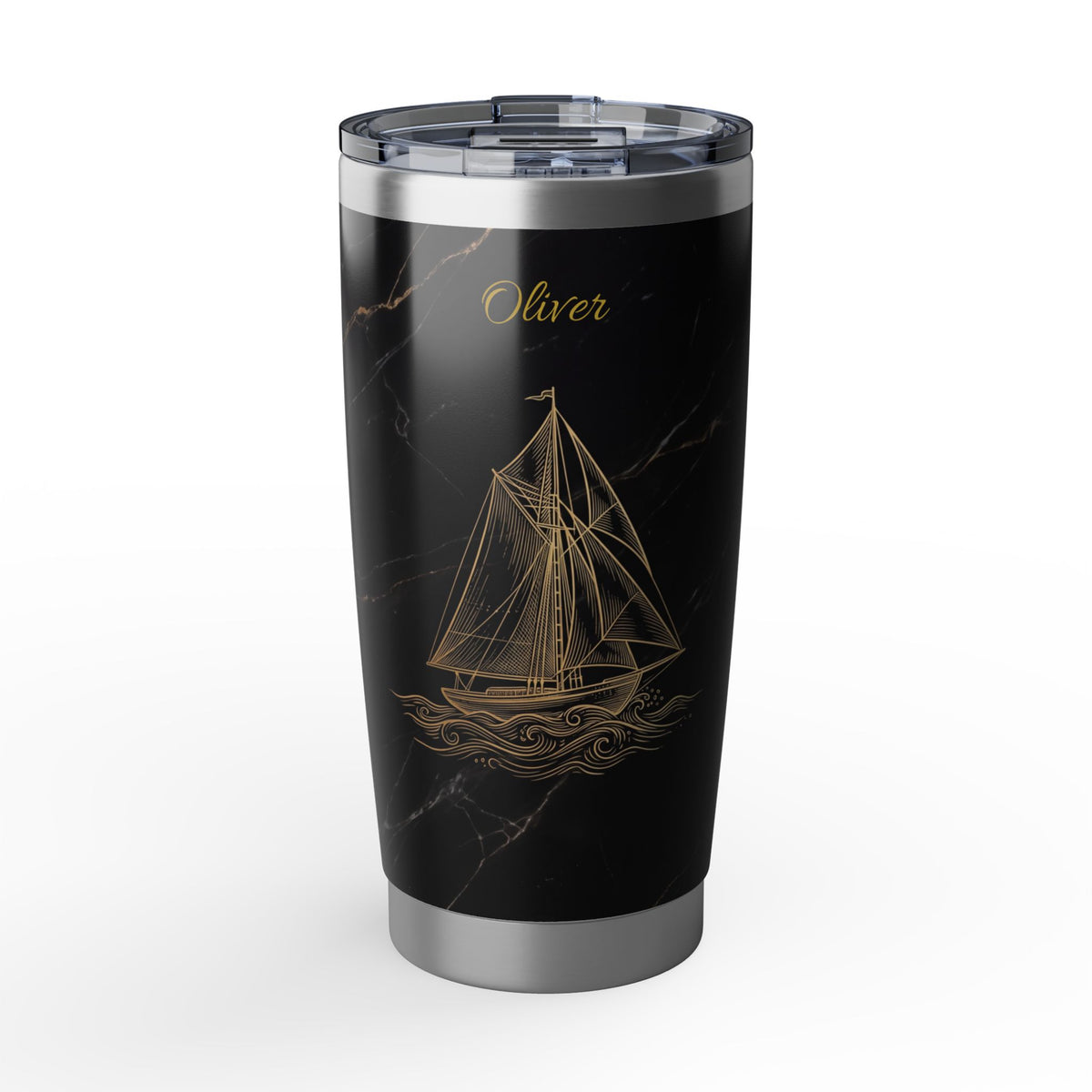 Sailing Personalized Tumbler | Gold Engraved Marble Art — 20 oz Stainless Travel Mug