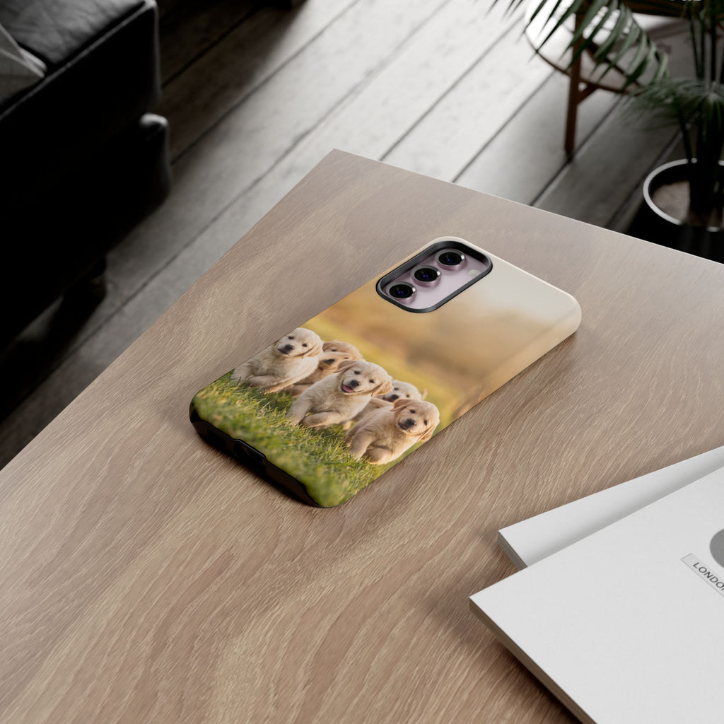Golden Retriever Puppies Phone Case | Playful Puppy Pack Running in Grass | iPhone & Samsung