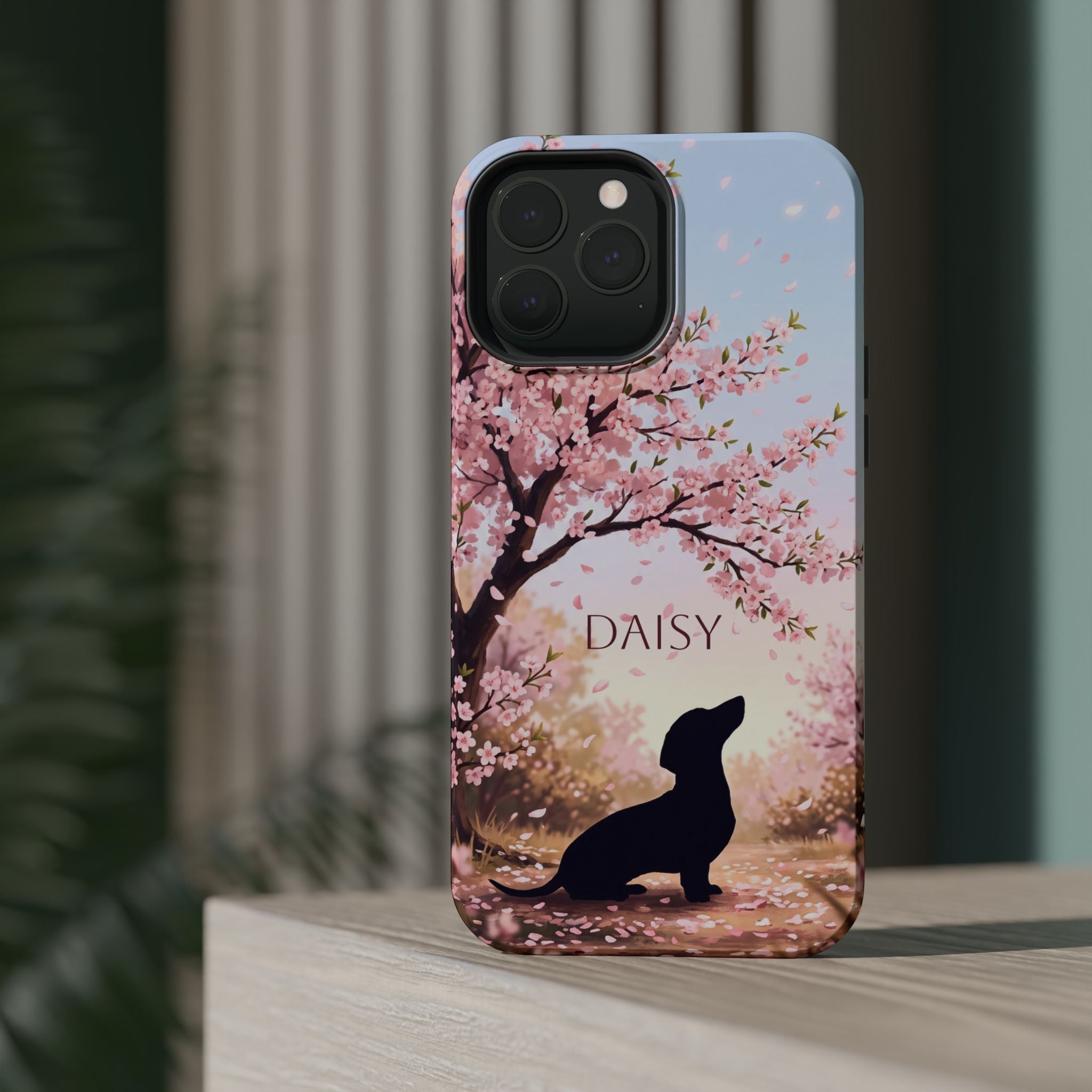 Personalized Dachshund Cherry Blossom Phone Case — Wireless Charging Cover