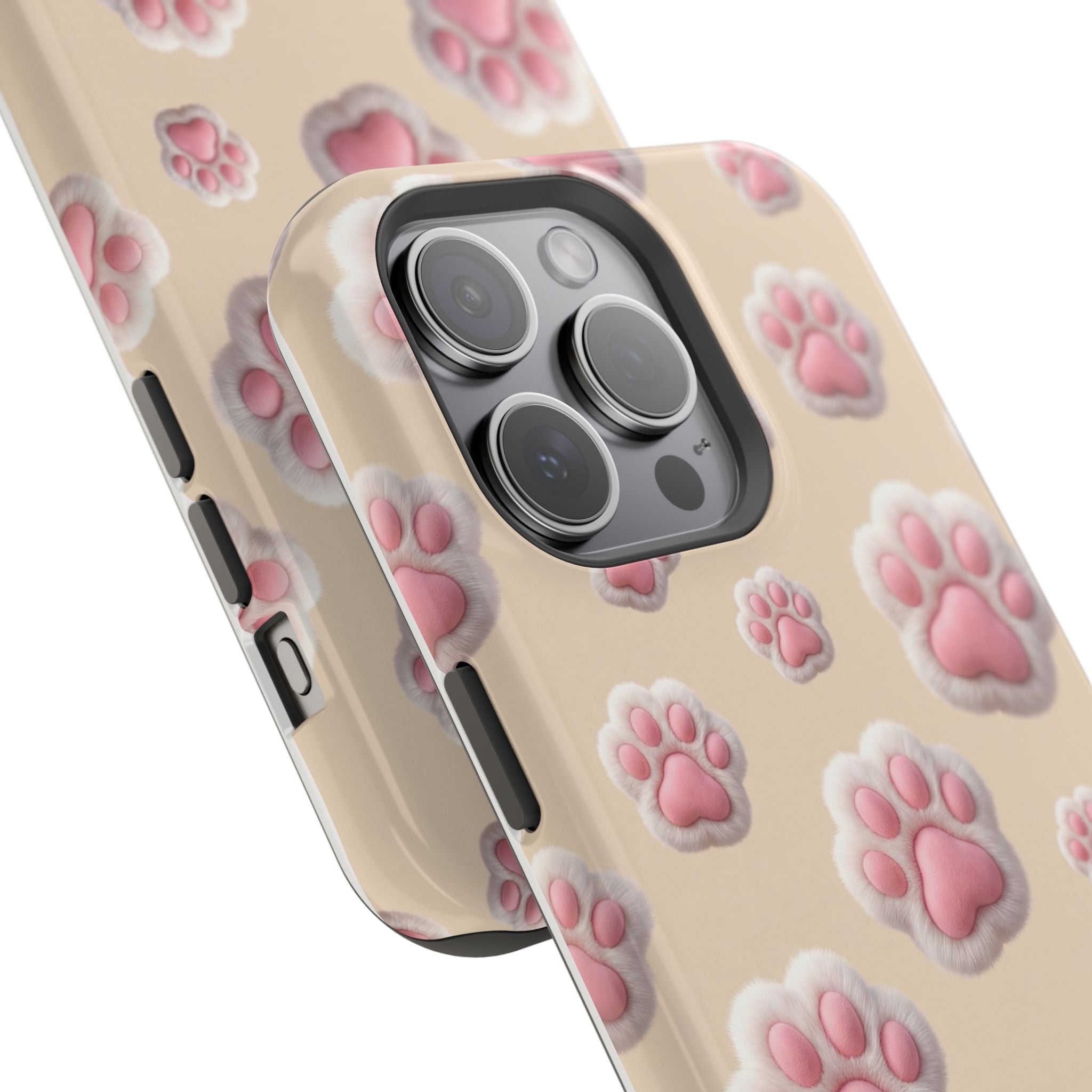 Pink Paw Print Phone Case — Impact-Resistant Wireless Charging Cover