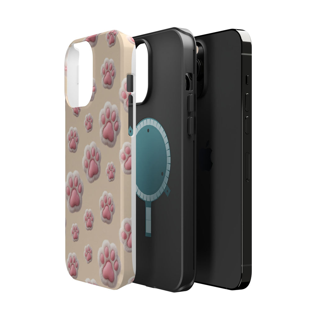 Pink Paw Print Phone Case — Impact-Resistant Wireless Charging Cover