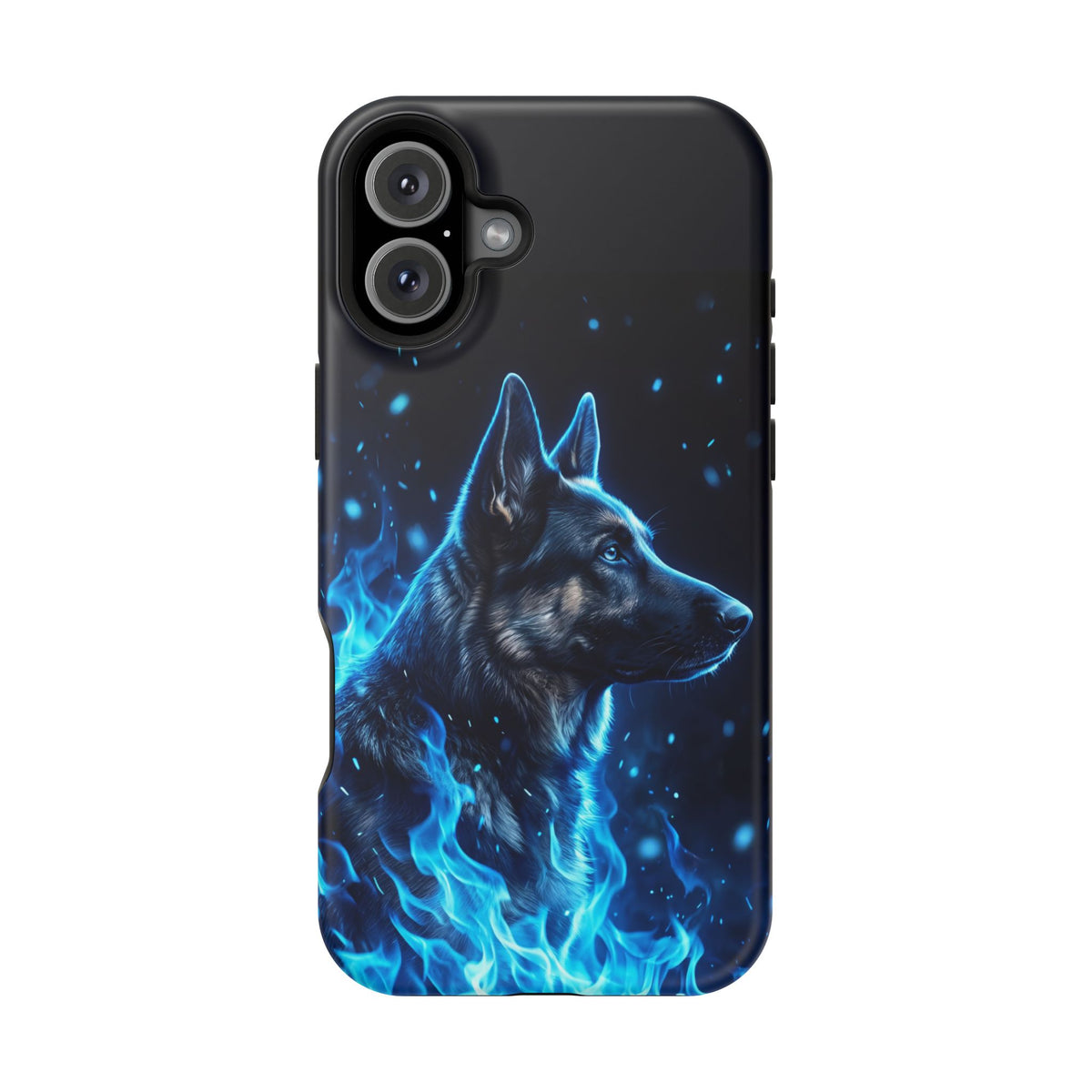 German Shepherd Phone Case | Blue Flame Art — Tough Magnetic Case with Wireless Charging
