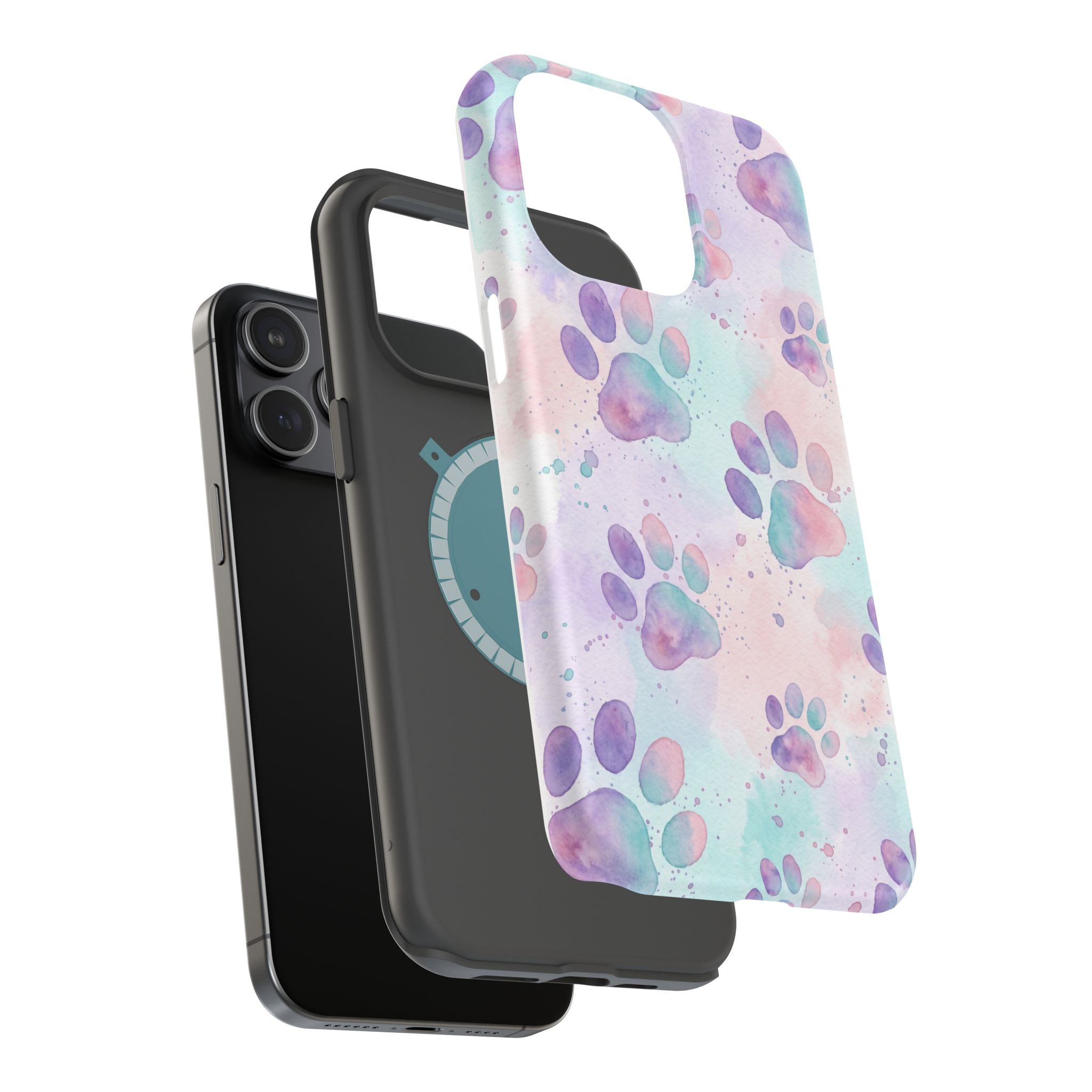 Watercolor Paw Print Phone Case — Impact-Resistant Wireless Charging Cover