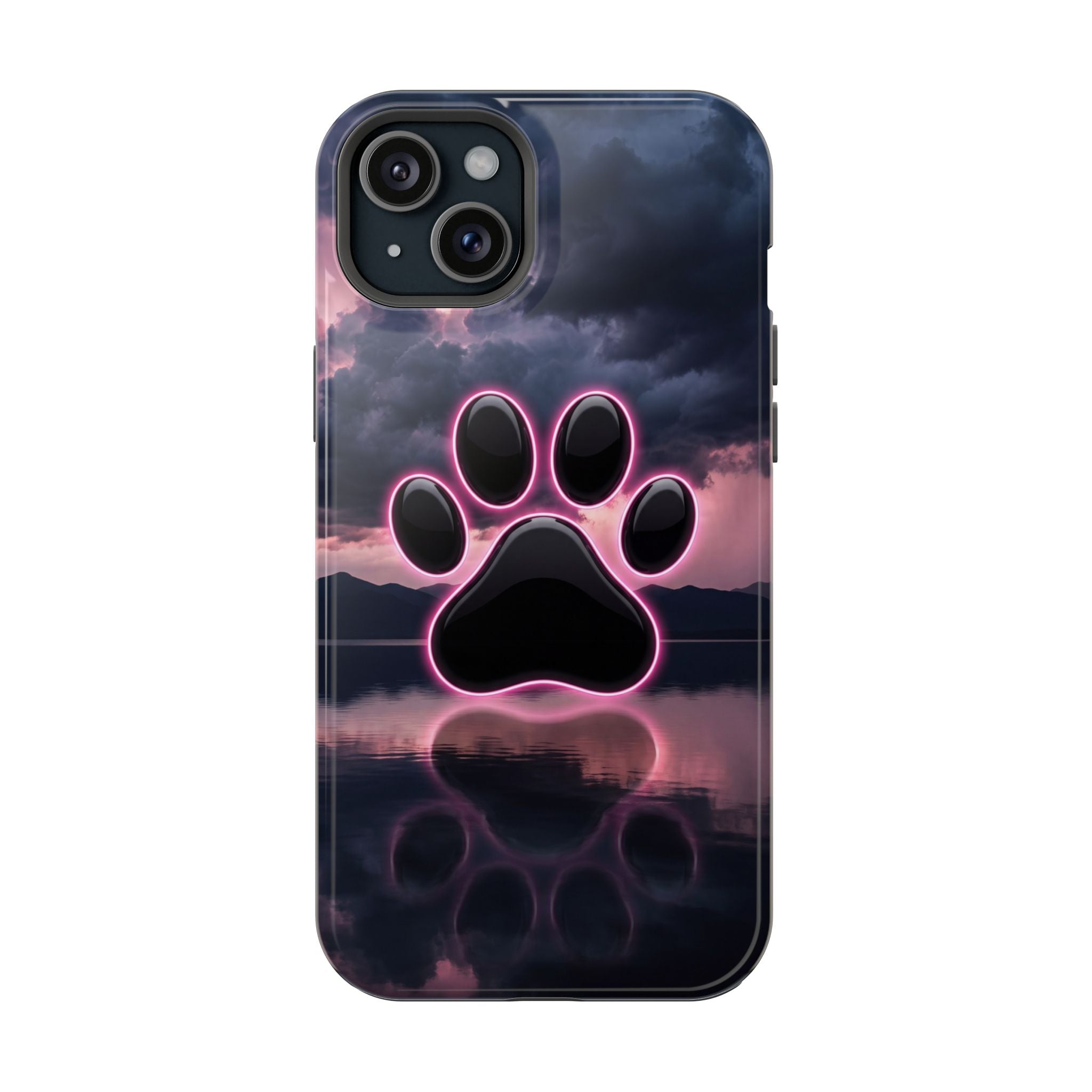 Neon Paw Print Phone Case — Impact-Resistant Wireless Charging Cover