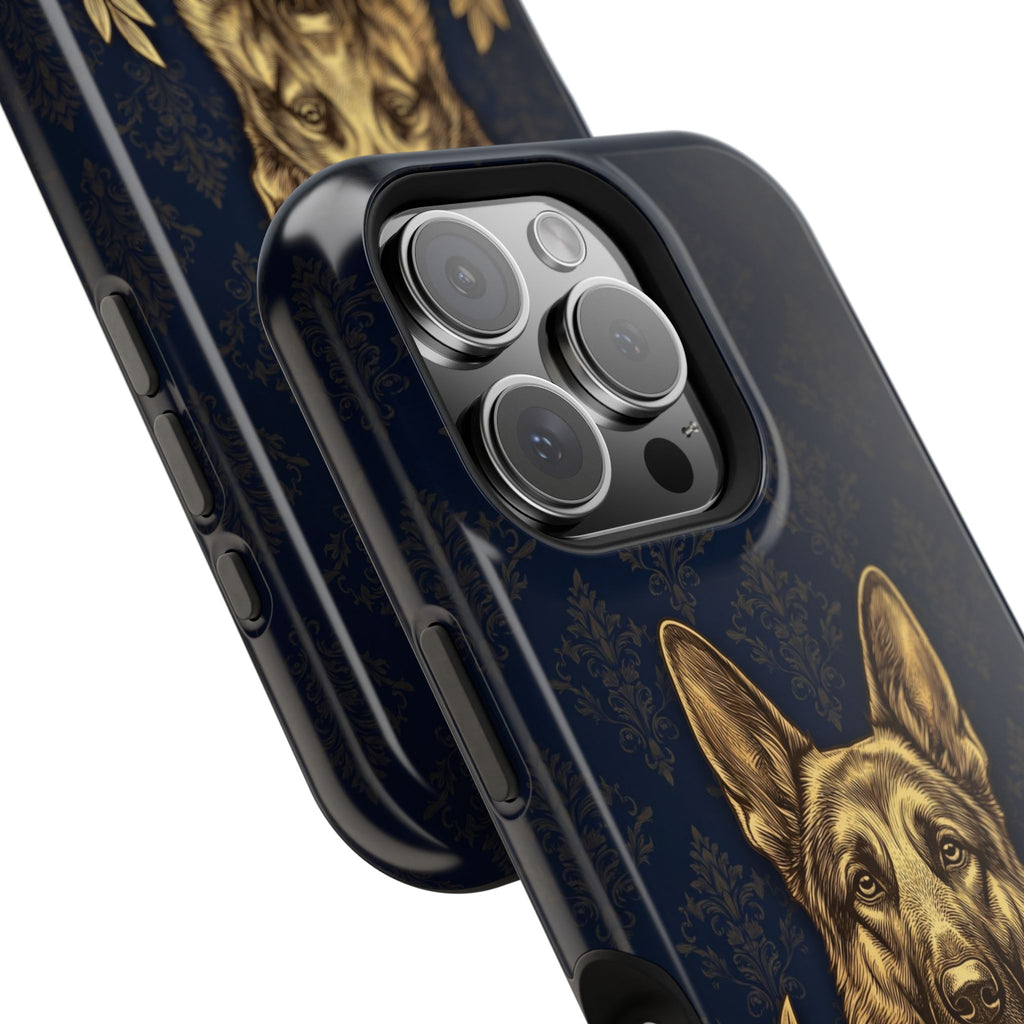 German Shepherd Phone Case | Navy Gold Laurel Art — Tough Magnetic Case with Wireless Charging