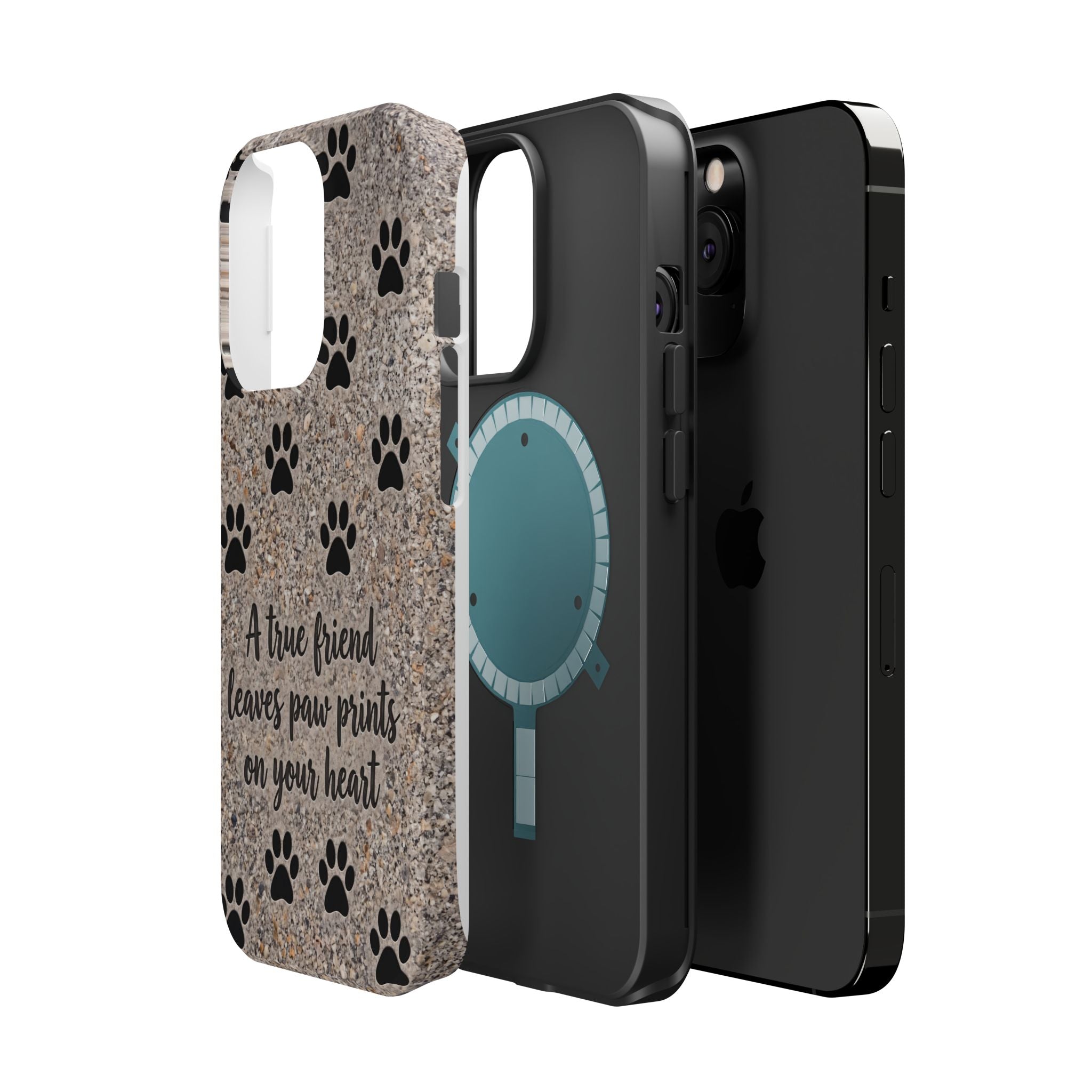 "A True Friend Leaves Paw Prints On Your Heart" Phone Case | Sentimental Stone-Texture Dog Paw Print Case | iPhone & Samsung