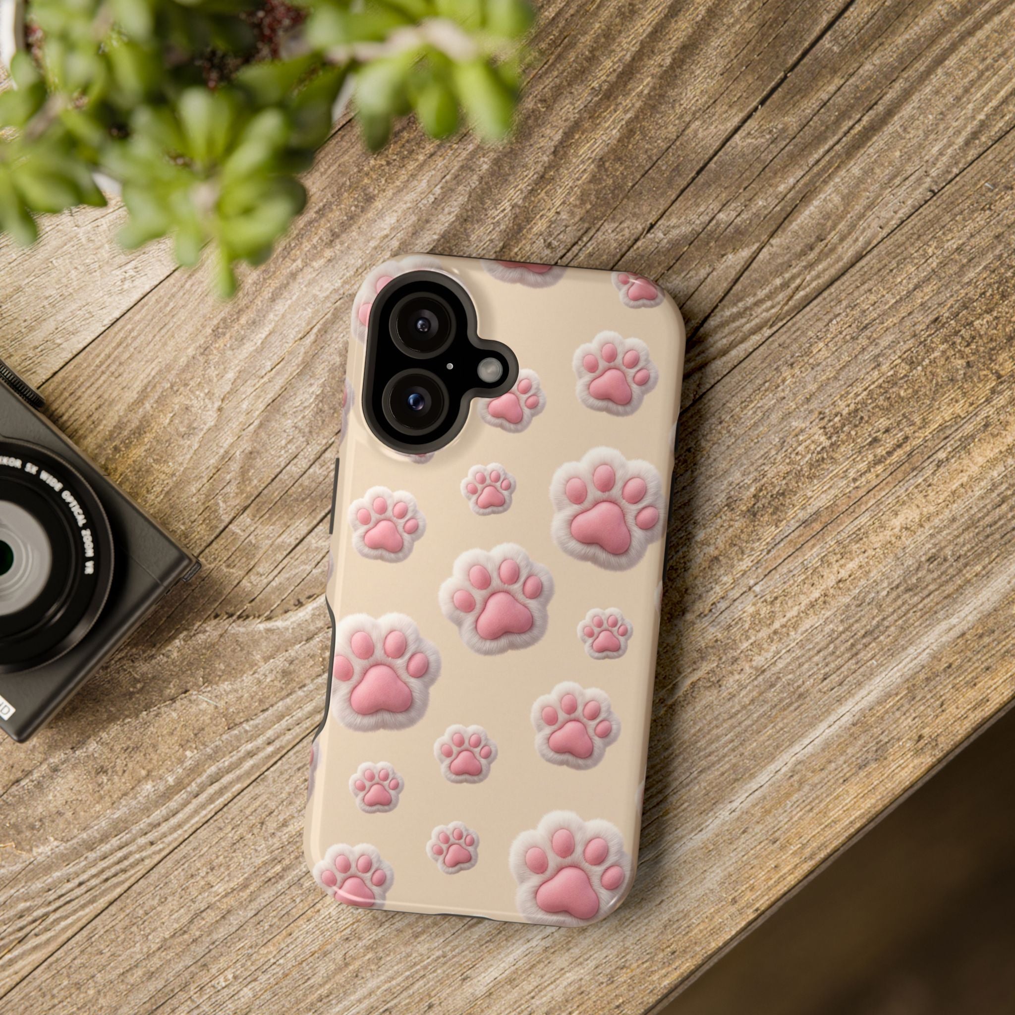Pink Paw Print Phone Case — Impact-Resistant Wireless Charging Cover