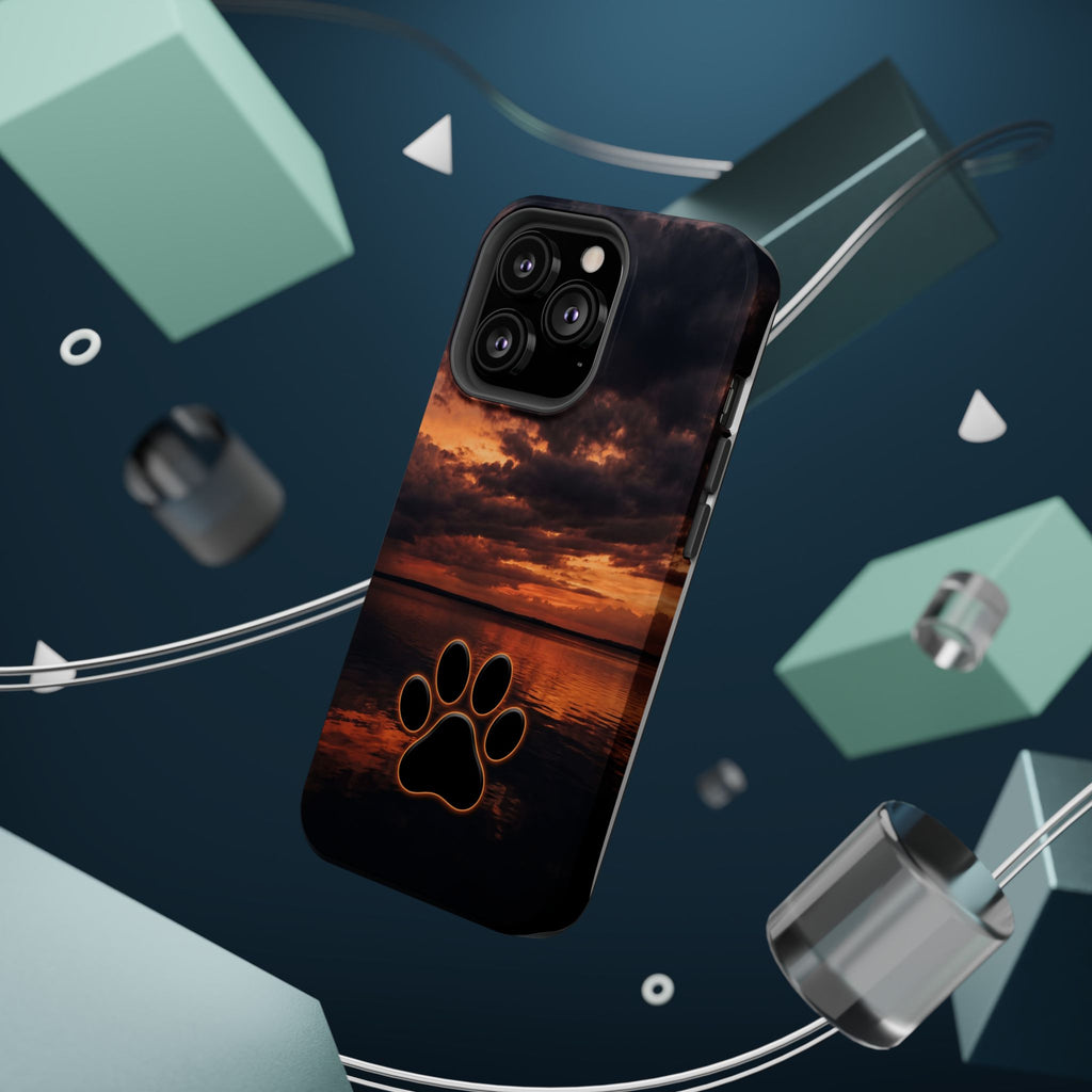 Sunset Paw Print Phone Case — Impact-Resistant Wireless Charging Cover