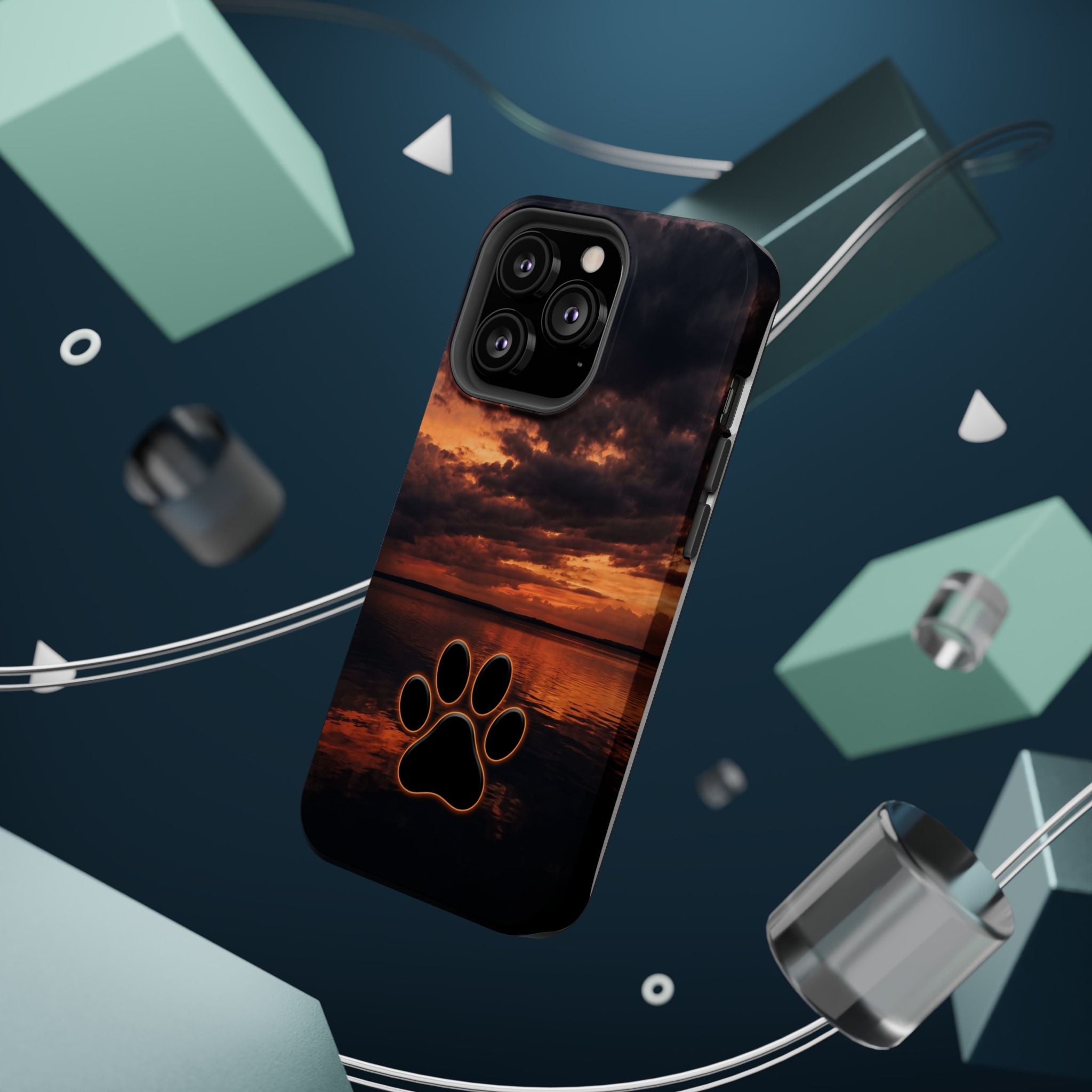 Sunset Paw Print Phone Case — Impact-Resistant Wireless Charging Cover