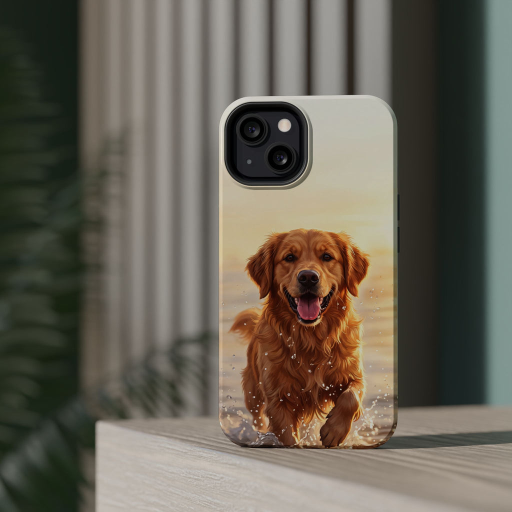 Beach Golden Retriever Phone Case — Impact-Resistant Wireless Charging Cover