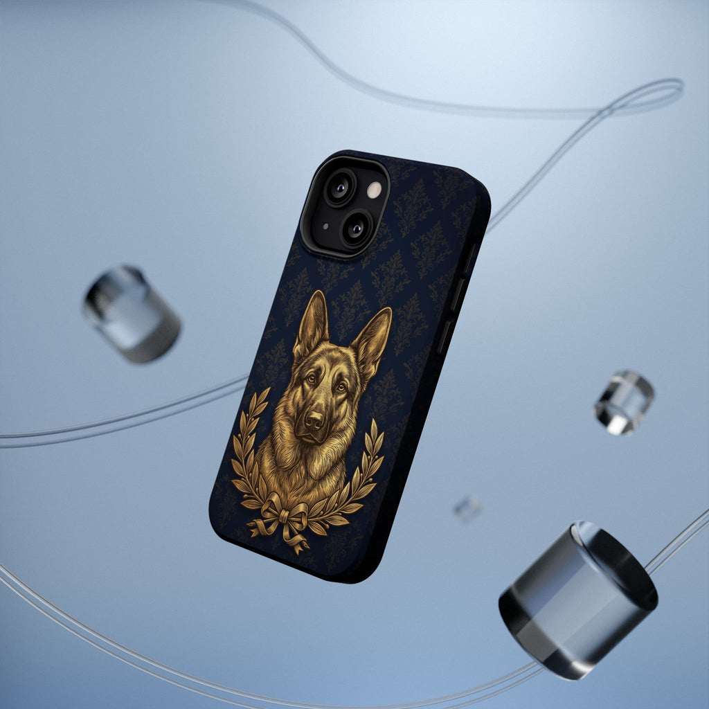 German Shepherd Phone Case | Navy Gold Laurel Art — Tough Magnetic Case with Wireless Charging