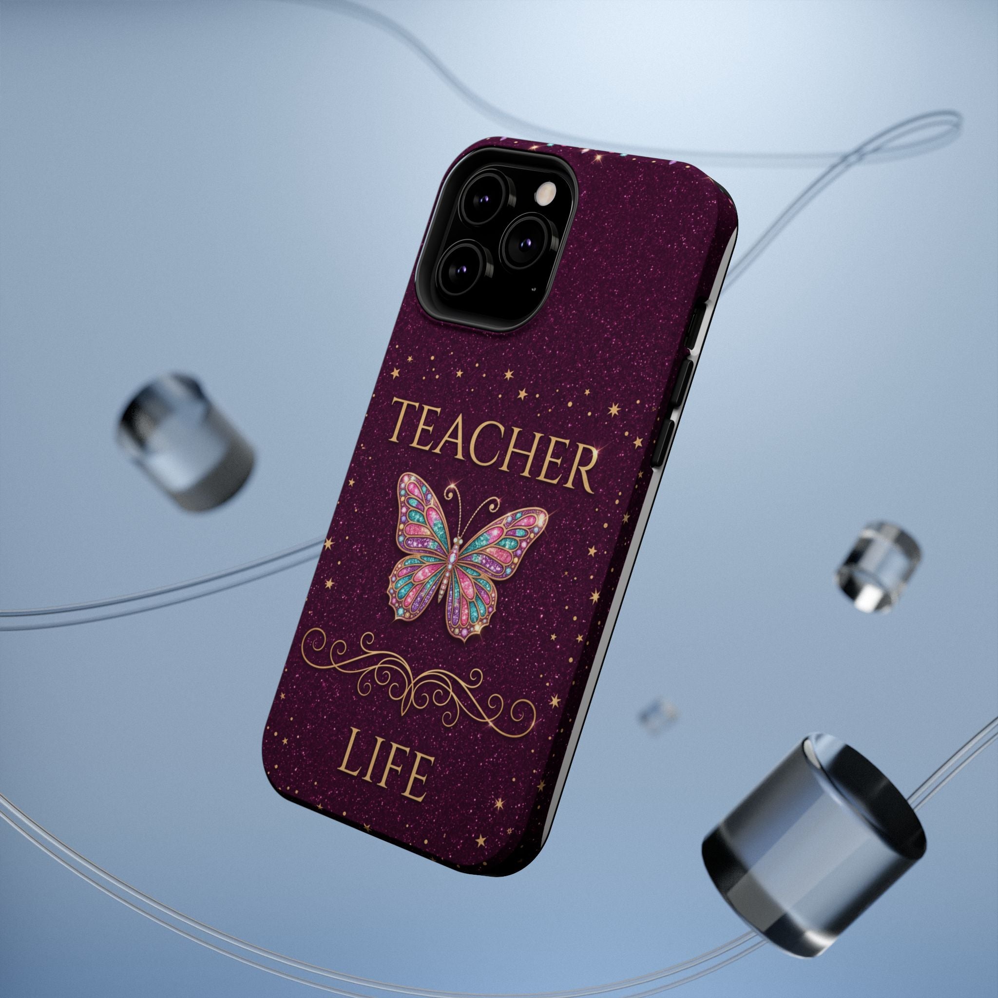Teacher Life Glitter Butterfly Phone Case — Wireless Charging Cover