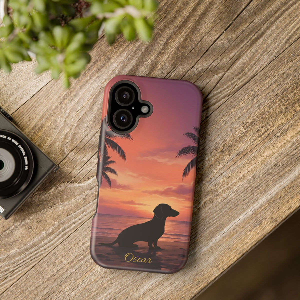 Personalized Dachshund Tropical Beach Sunset Phone Case — Wireless Charging Cover