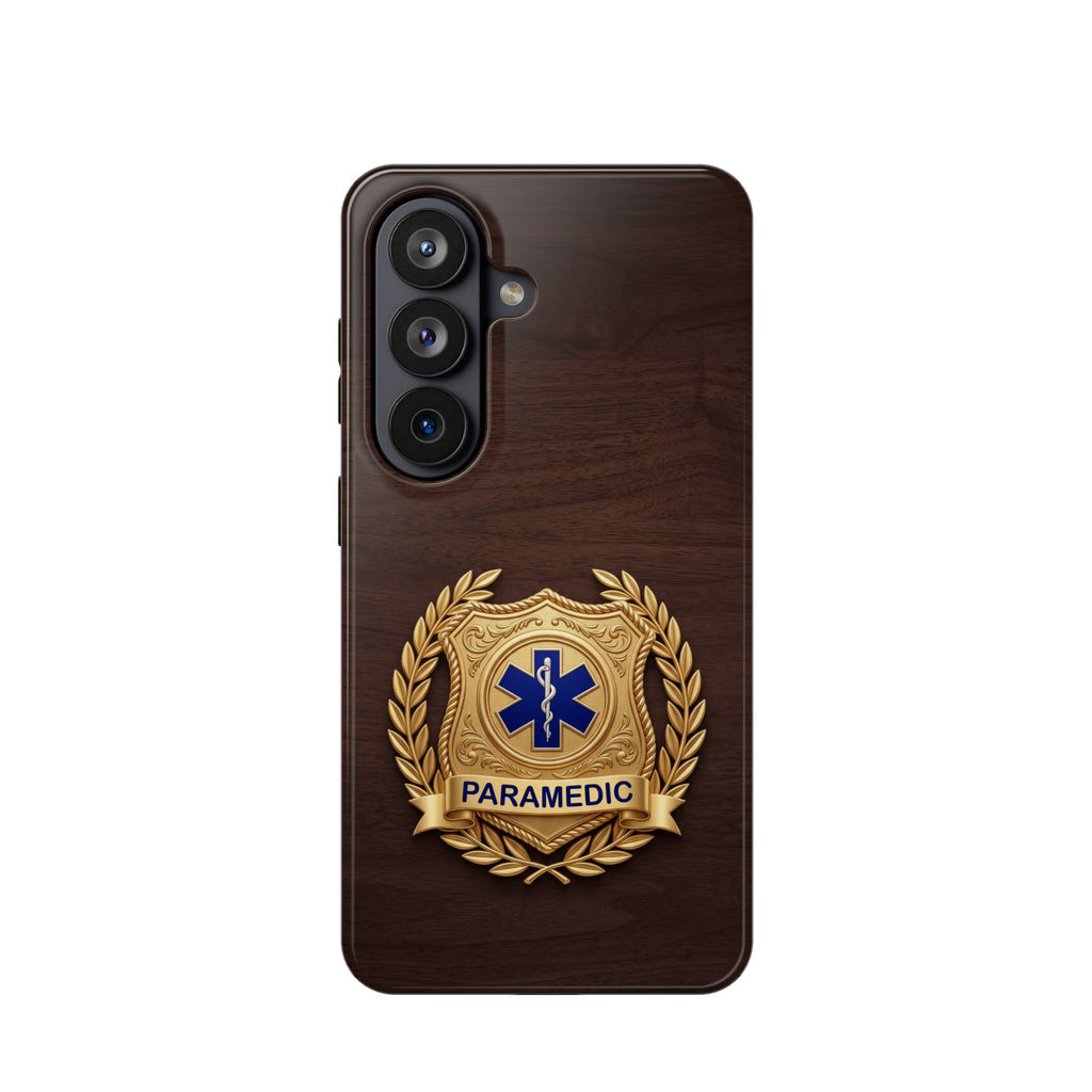 Gold Paramedic Laurel Badge Wood Phone Case — Magnetic Wireless Charging Cover