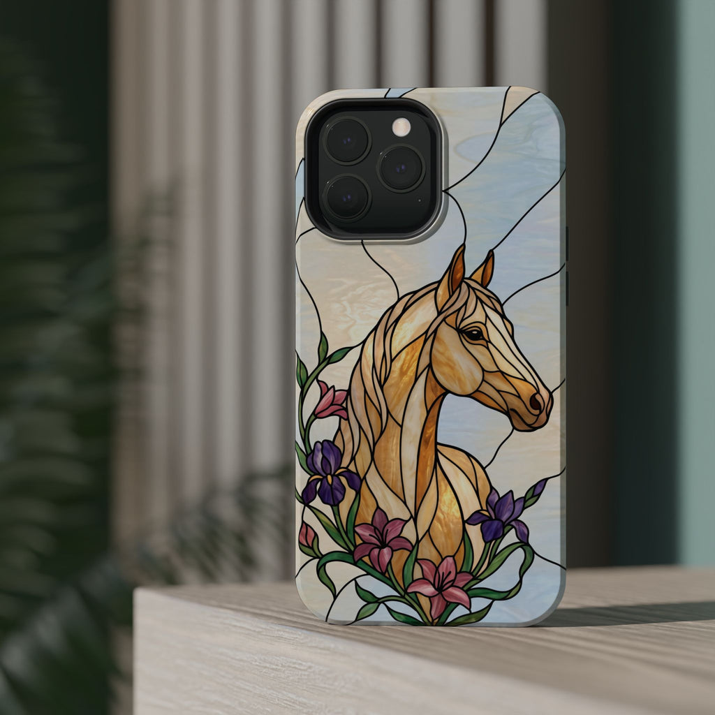 Floral Stained Glass Horse Phone Case — Tough Magnetic Case with Wireless Charging