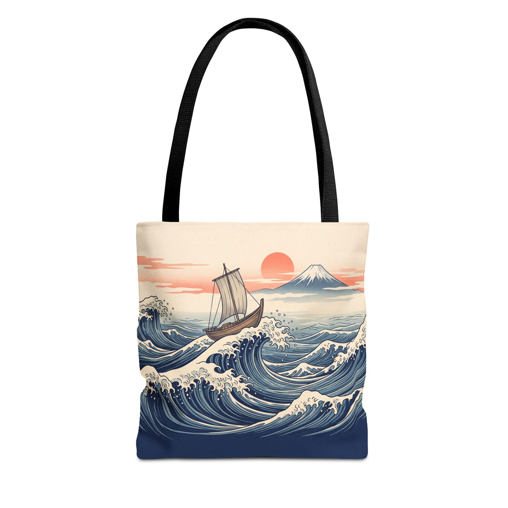 Japanese Wave Sailboat Tote Bag – Woodblock Style Ocean Beach Bag