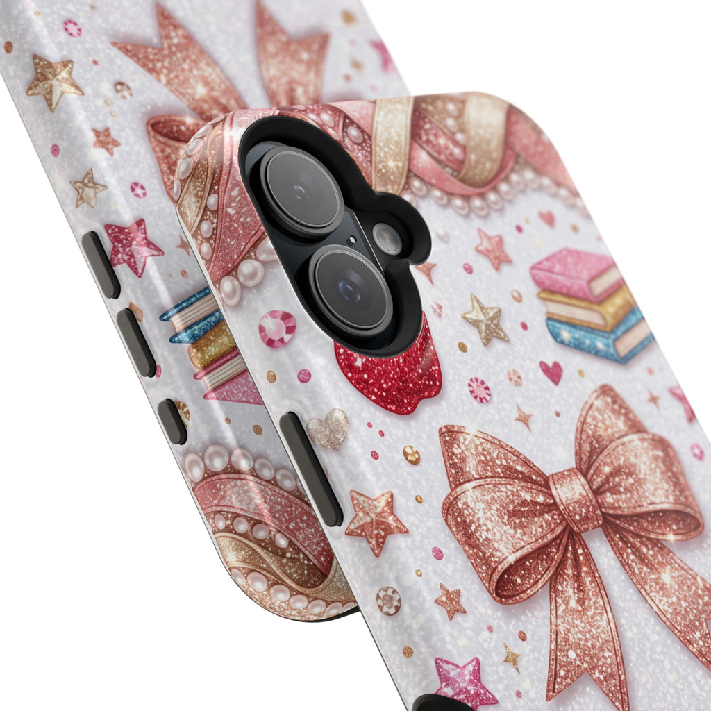 Rose Gold Glitter Bow Personalized Teacher Phone Case — Wireless Charging Cover