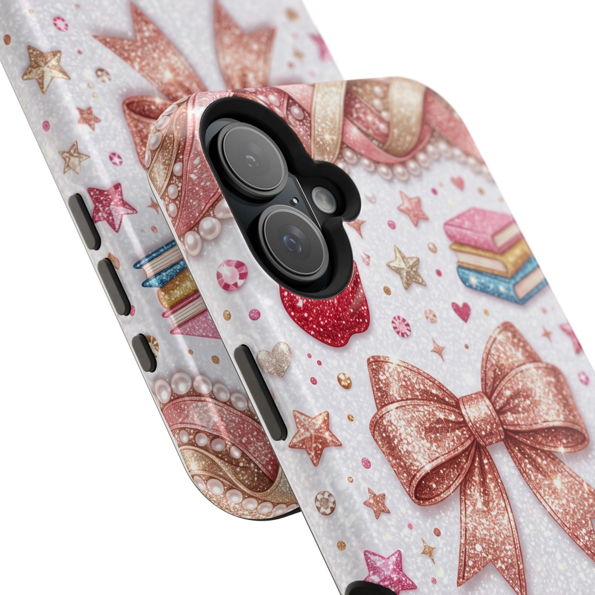 Rose Gold Glitter Bow Personalized Teacher Phone Case — Wireless Charging Cover