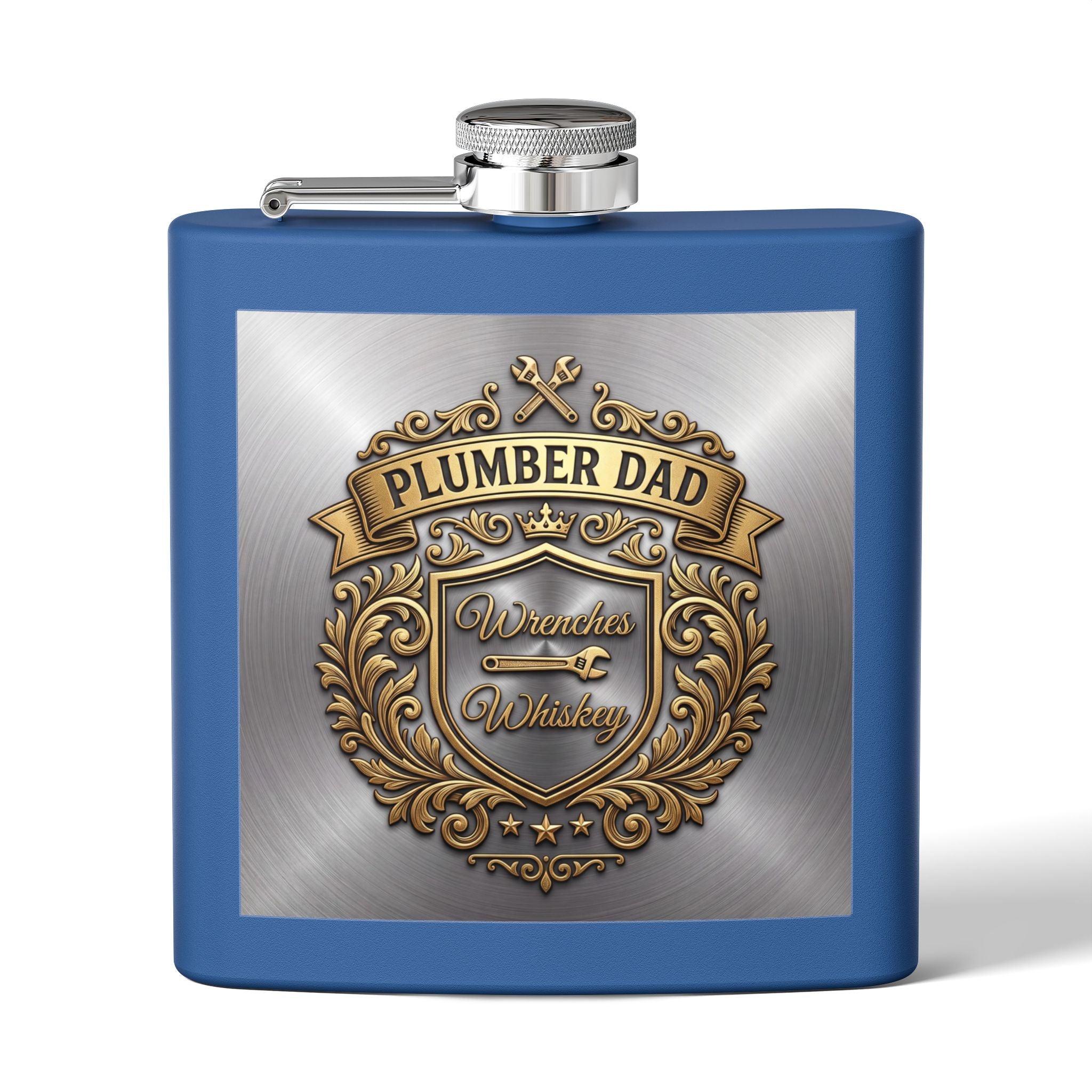 Flask — "Plumber Dad: Wrenches & Whiskey" 6oz Stainless Steel Hip Flask