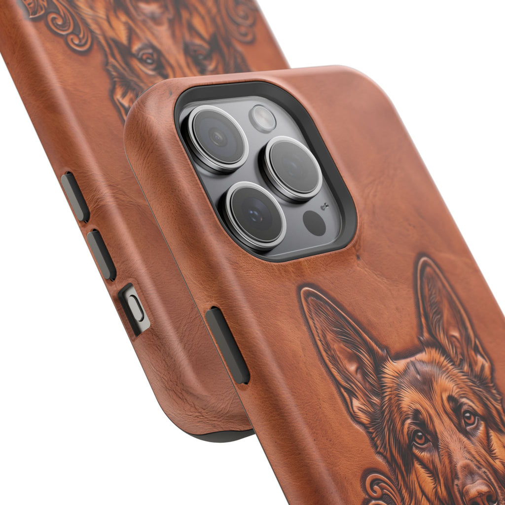 German Shepherd Phone Case | Western Tooled Art — Tough Magnetic Case with Wireless Charging