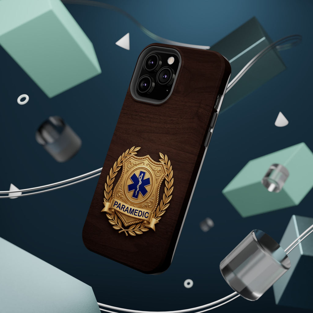 Gold Paramedic Laurel Badge Wood Phone Case — Magnetic Wireless Charging Cover