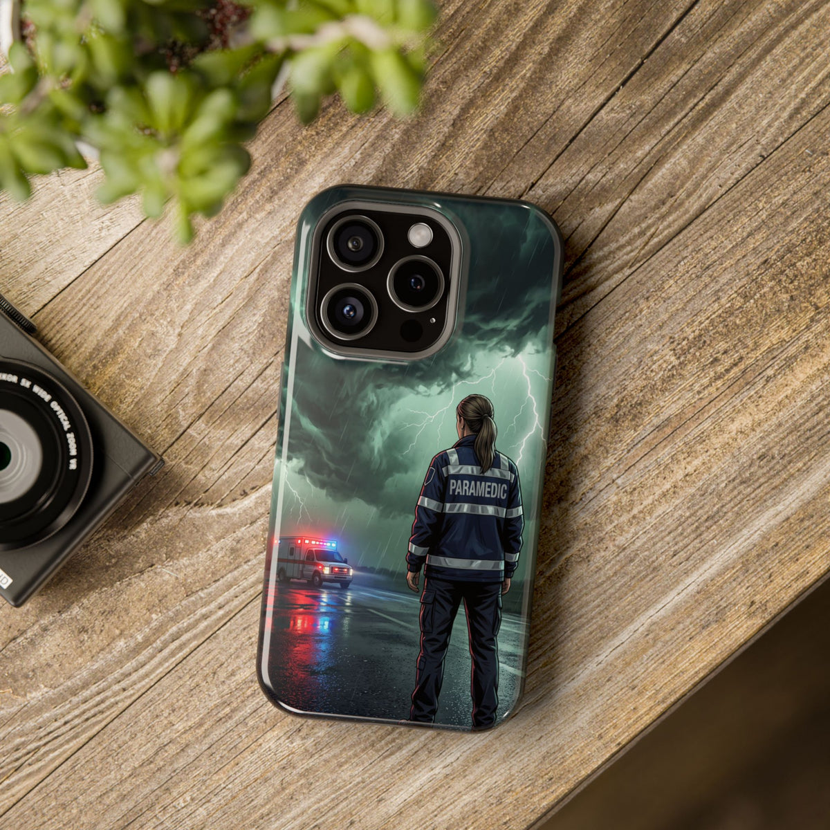 Female Paramedic Green Storm Phone Case — Magnetic Wireless Charging Cover