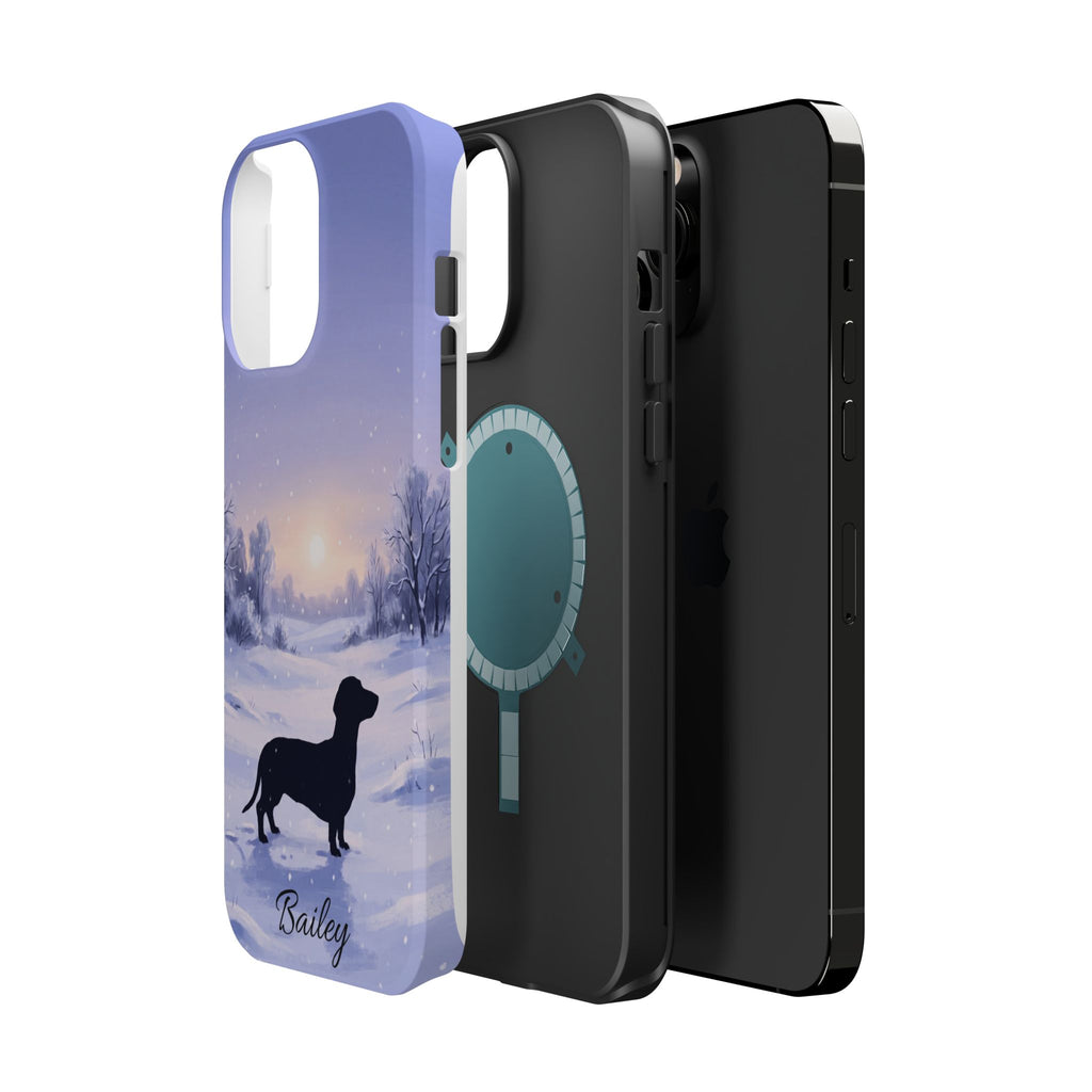 Personalized Dachshund Winter Snow Phone Case — Wireless Charging Cover