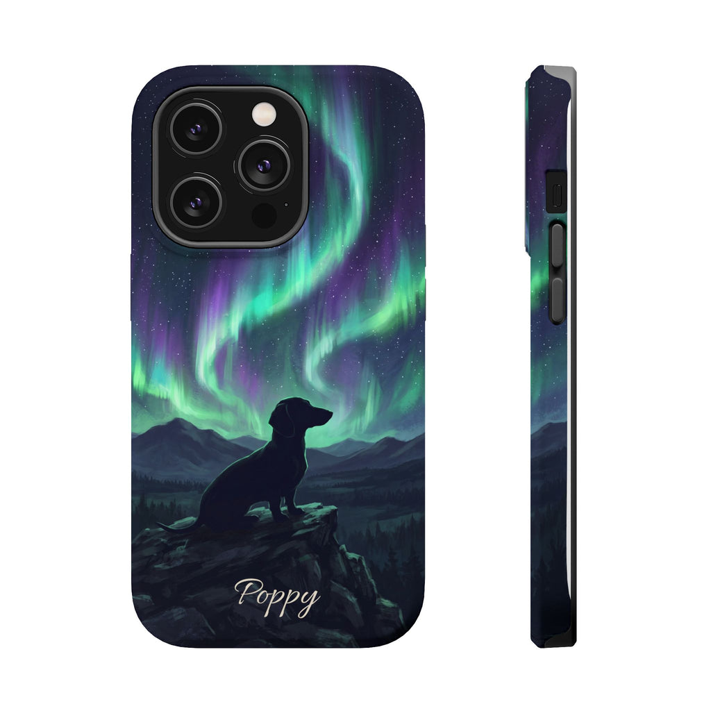 Personalized Dachshund Northern Lights Phone Case — Wireless Charging Cover