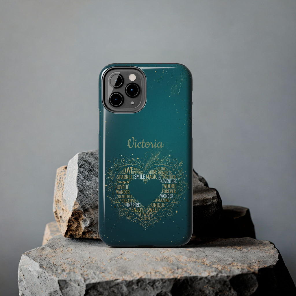 Personalized Teacher Phone Case — Custom Name Heart Word Art Design